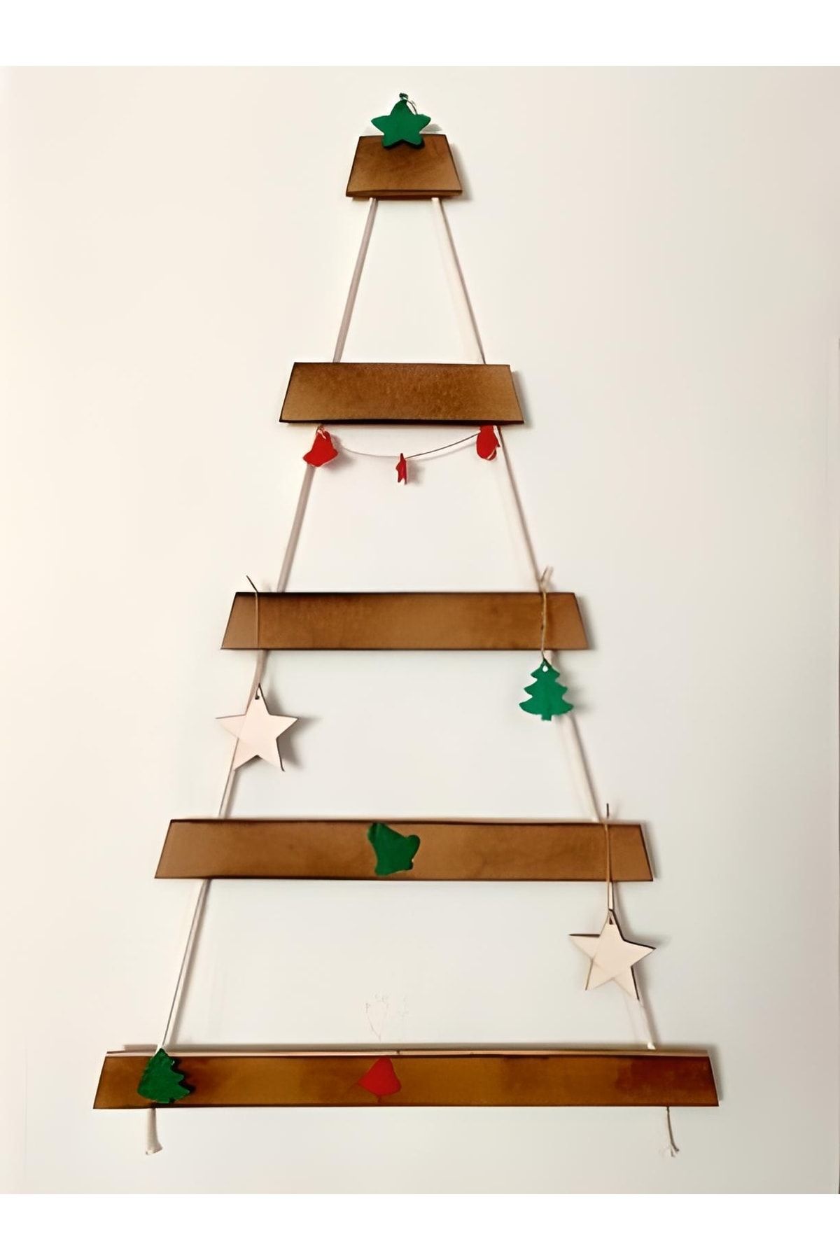 Yılbaşı Ahşap Çam Ağacı Halatlı Yeni Yıl Ağacı Modern Ahşap 90 Cm (SÜSLER DAHİL)