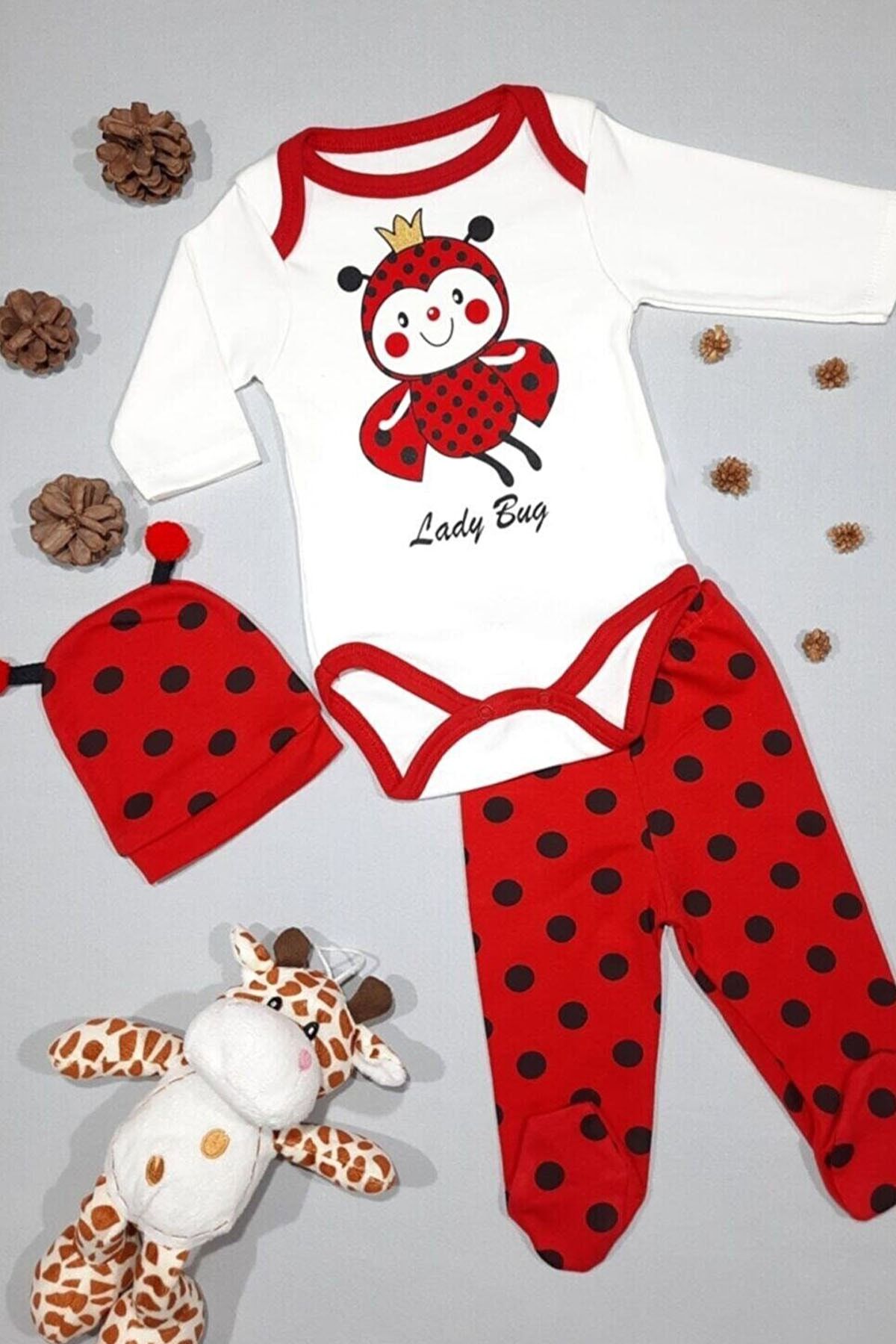 Unisex Bebek Uğur Böceği Zıbın Takımı 3 Lü