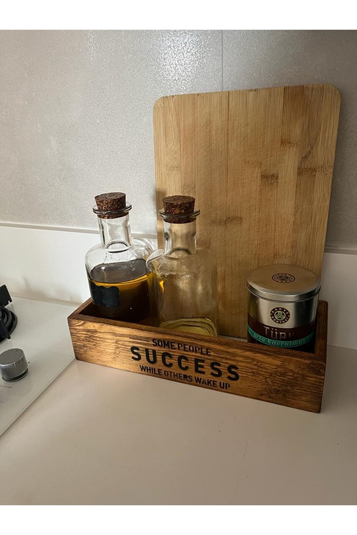 Ahşap Mutfak Düzenleci &amp; Çok Amacaçlı Ahşap Kutu Organizer (KOYU RENK)