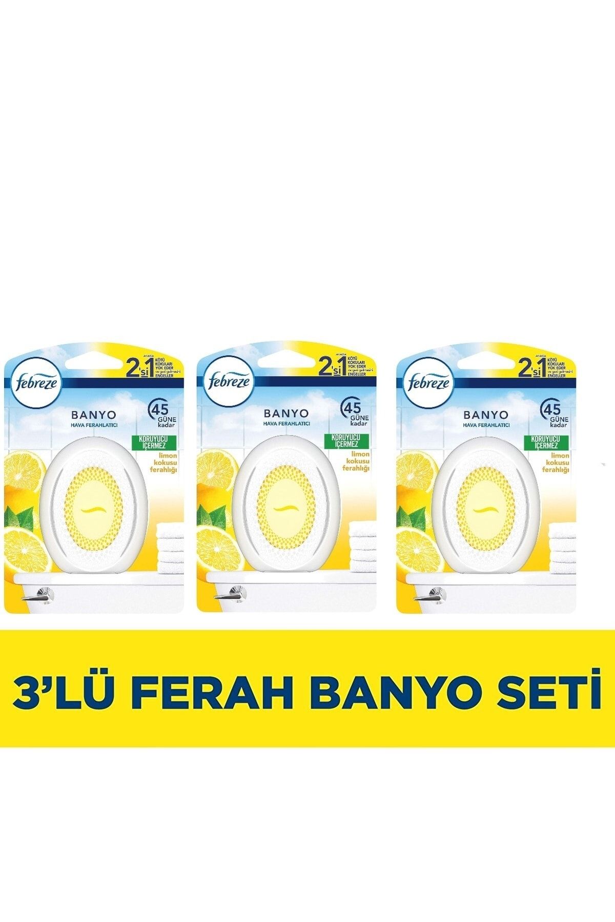 Banyo Hava Ferahlatıcı Oda Kokusu Limon Ferahlığı 3'lü