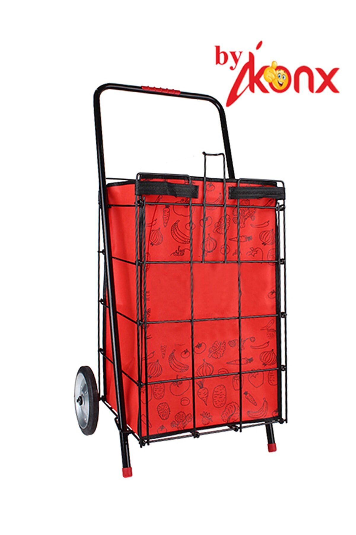 Kırmızı Metal Tekerlekli 6ml Kalın Telli Büyük Boy Pazar Arabası 95 x 95
