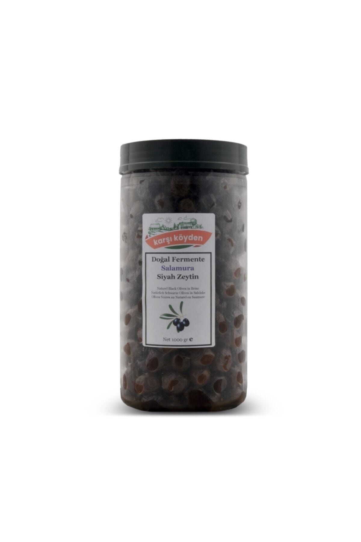 Taş Baskı Doğal Fermente Salamura Siyah Zeytin (1000GR - PET KAVANOZ)