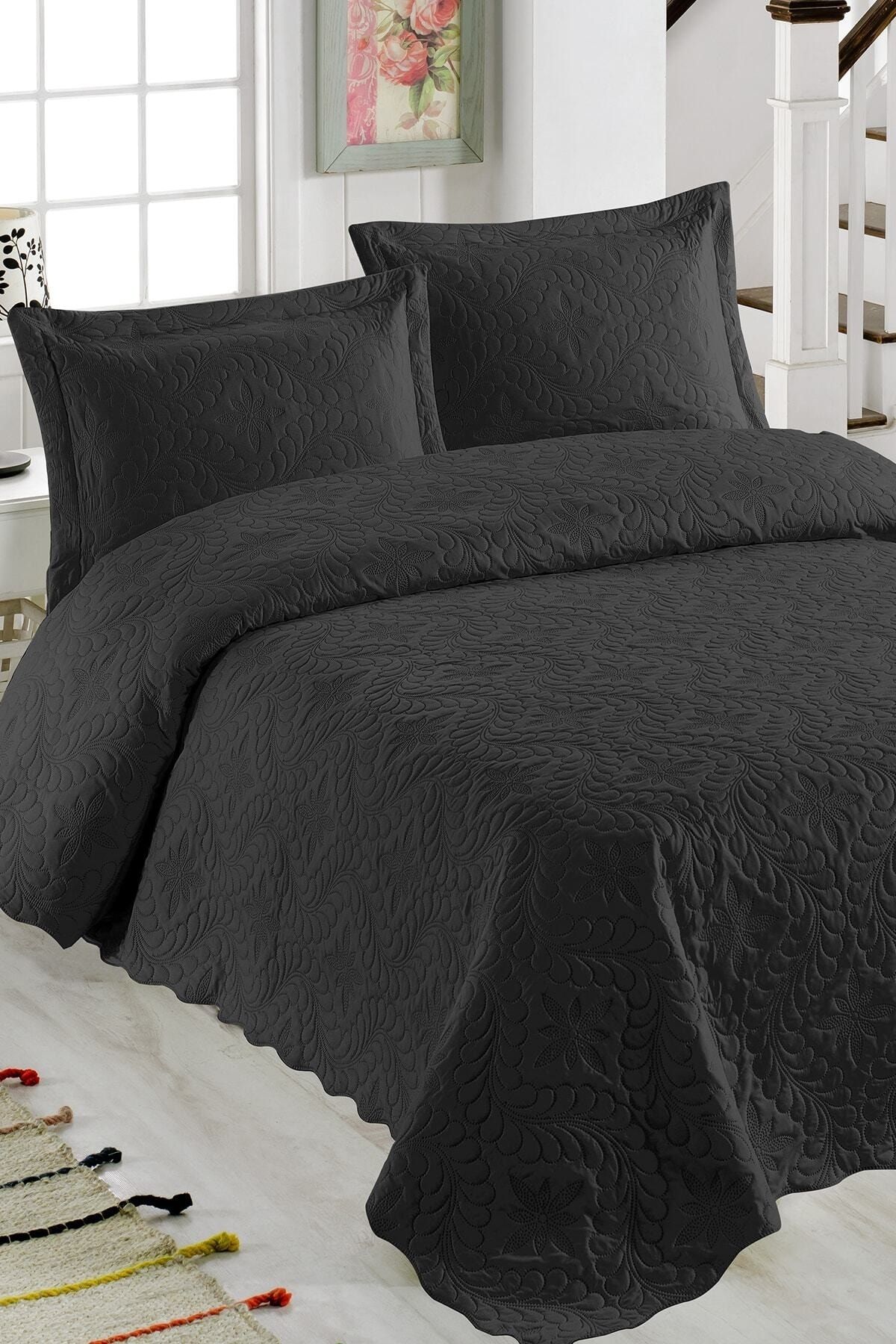 Çift Kişilik Microfiber Kapitone Yatak Örtüsü Ivy Siyah