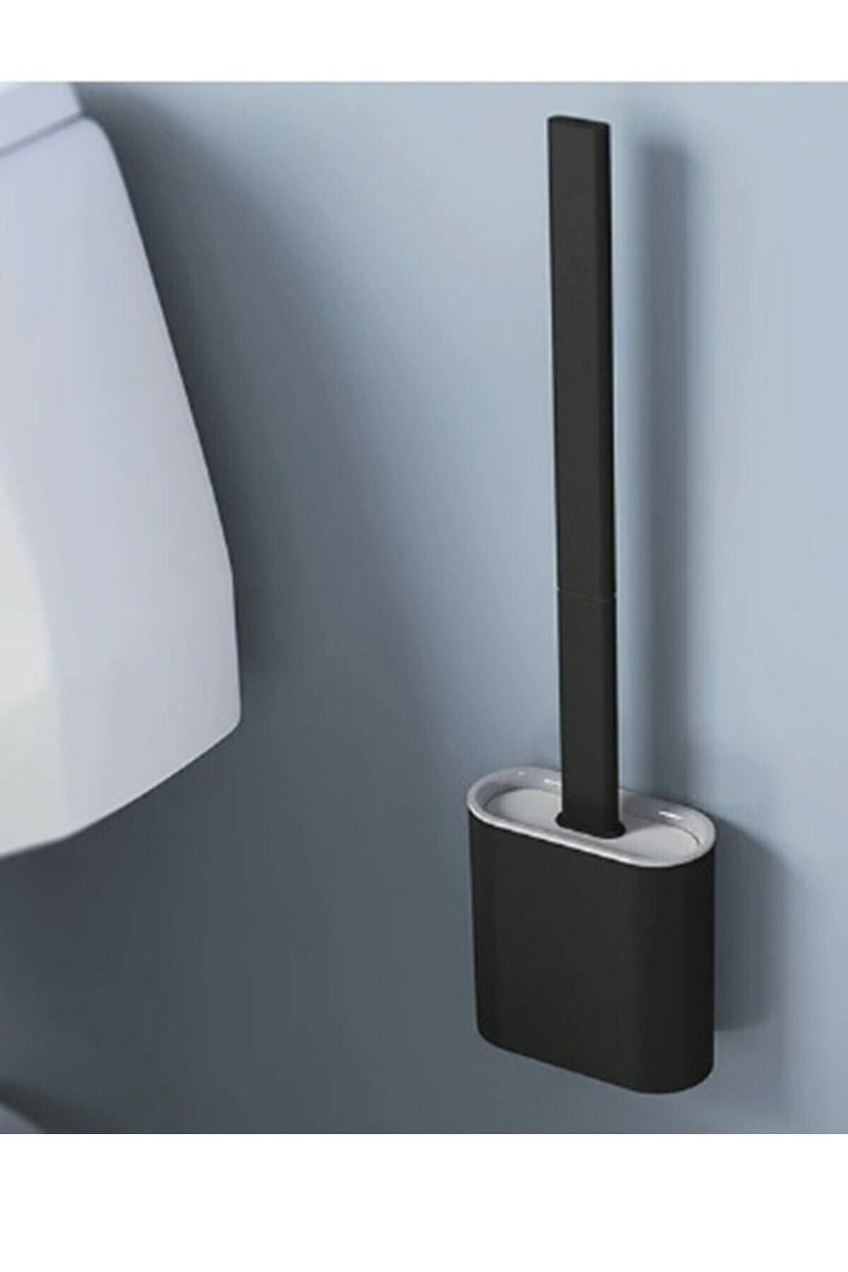 Siyah Silikon Banyo Tuvalet Klozet Temizleme Fırçası Tutucu Set Siyah
