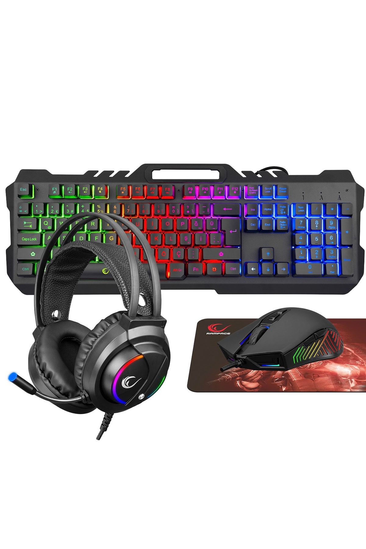 Fitment Rgb Gaming Combo Oyuncu Klavye Mouse Kulaklık Mousepad Set (Rampage Türkiye Garantili)
