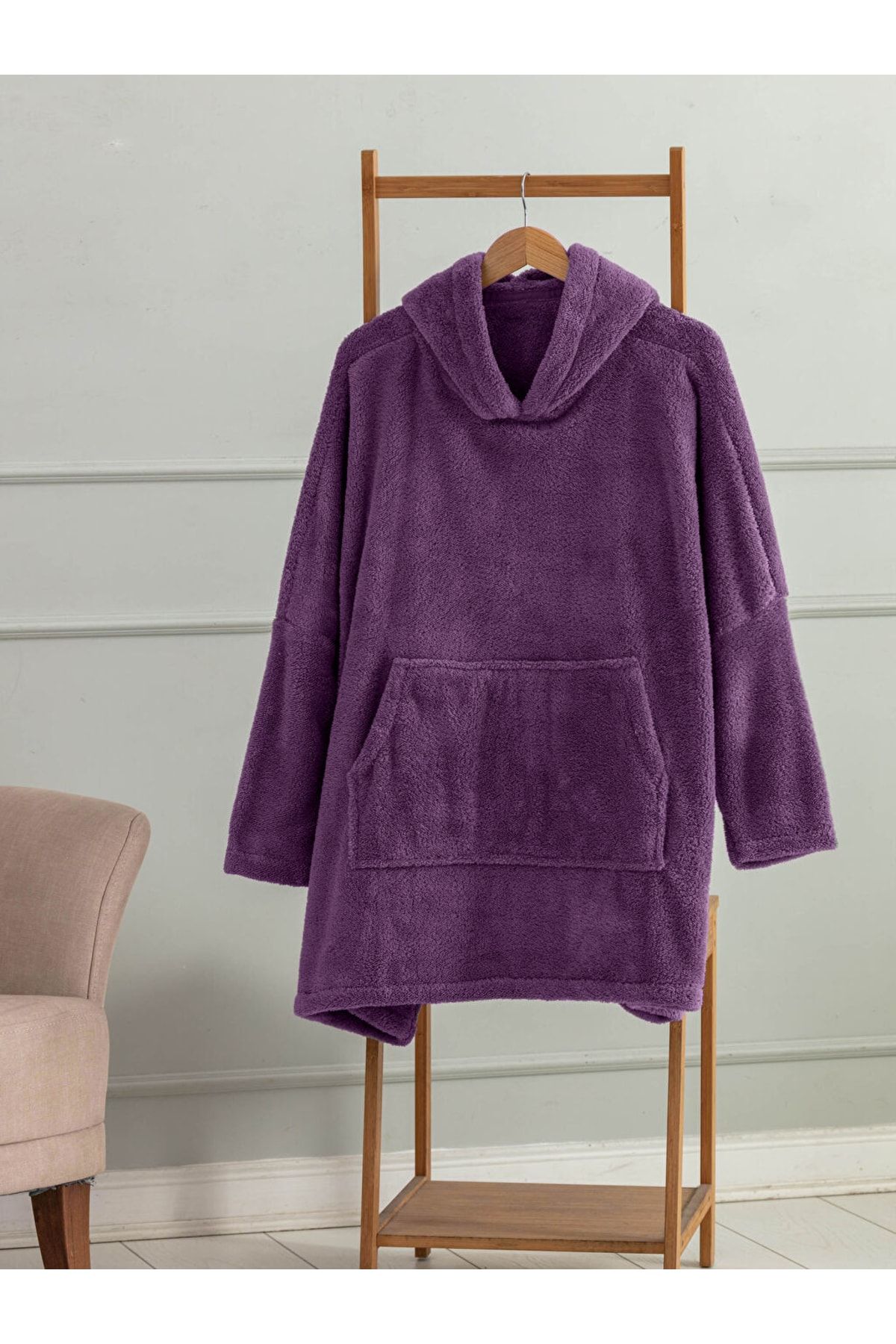 Wellsoft Kapşonlu Giyilebilir Tv Battaniyesi Unisex Over Size - Mor