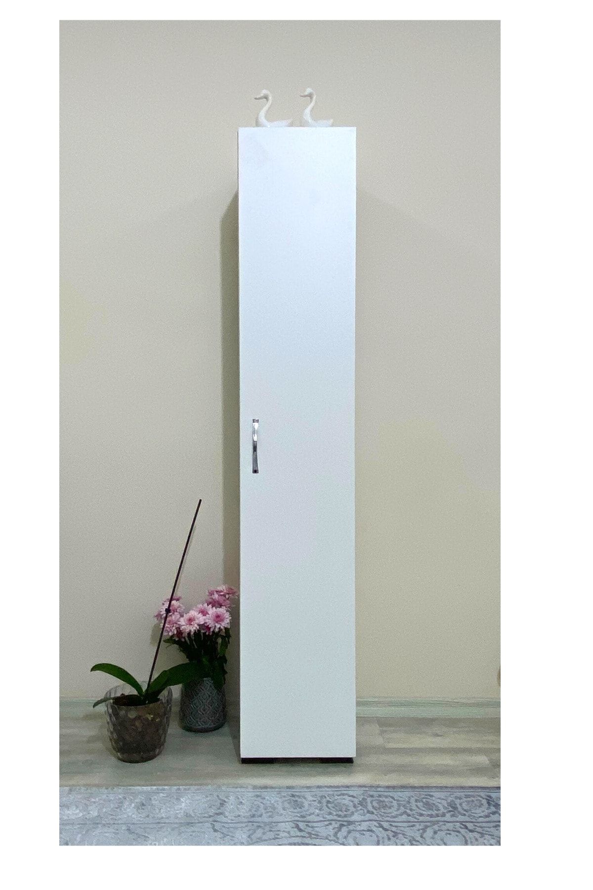 Çok Amaçlı Dolap Tek Kapaklı Dolap 5 Raflı Banyo Dolabı Mutfak Kiler Dolabı Beyaz Erzak Dolabı