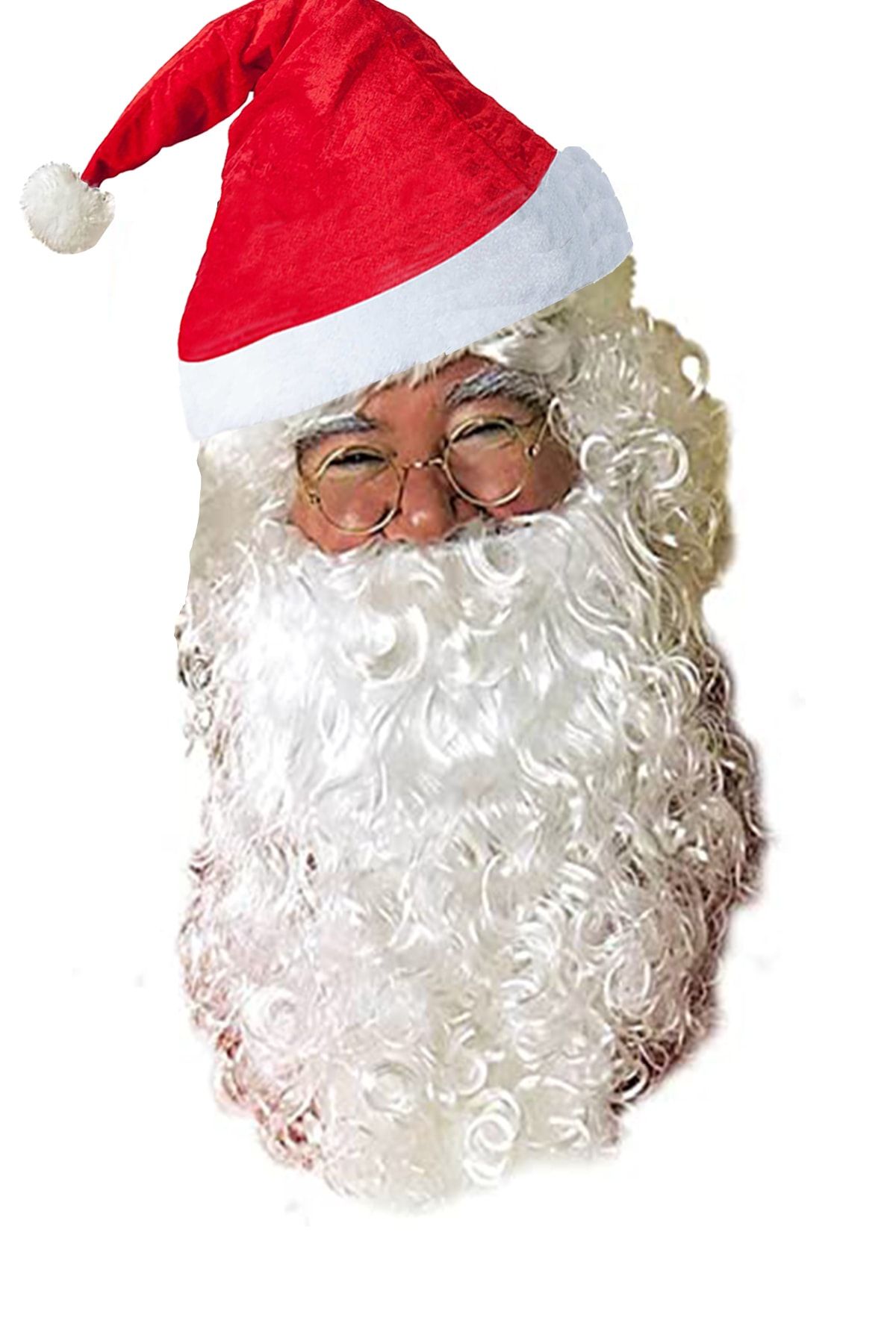 1 Noel Baba Şapka-1 Sakal Set:kırmızı Yılbaşı Şapkası Uzun Beyaz Kıvırcık Gür(YETİŞKİN-ÇOCUK) Sakalı