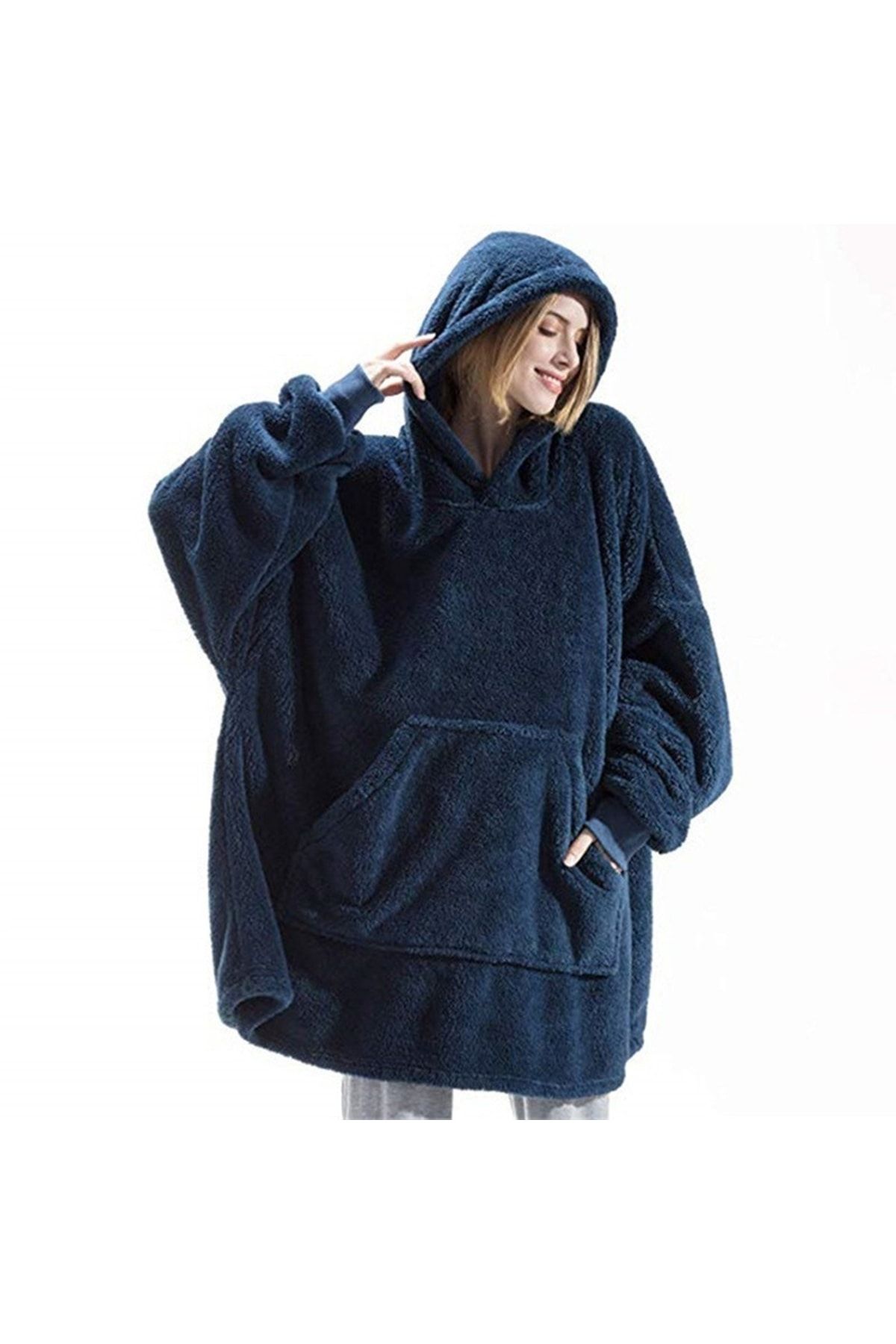 Wellsoft Kapüşonlu Giyilebilir Tv Battaniyesi Unisex Over Size
