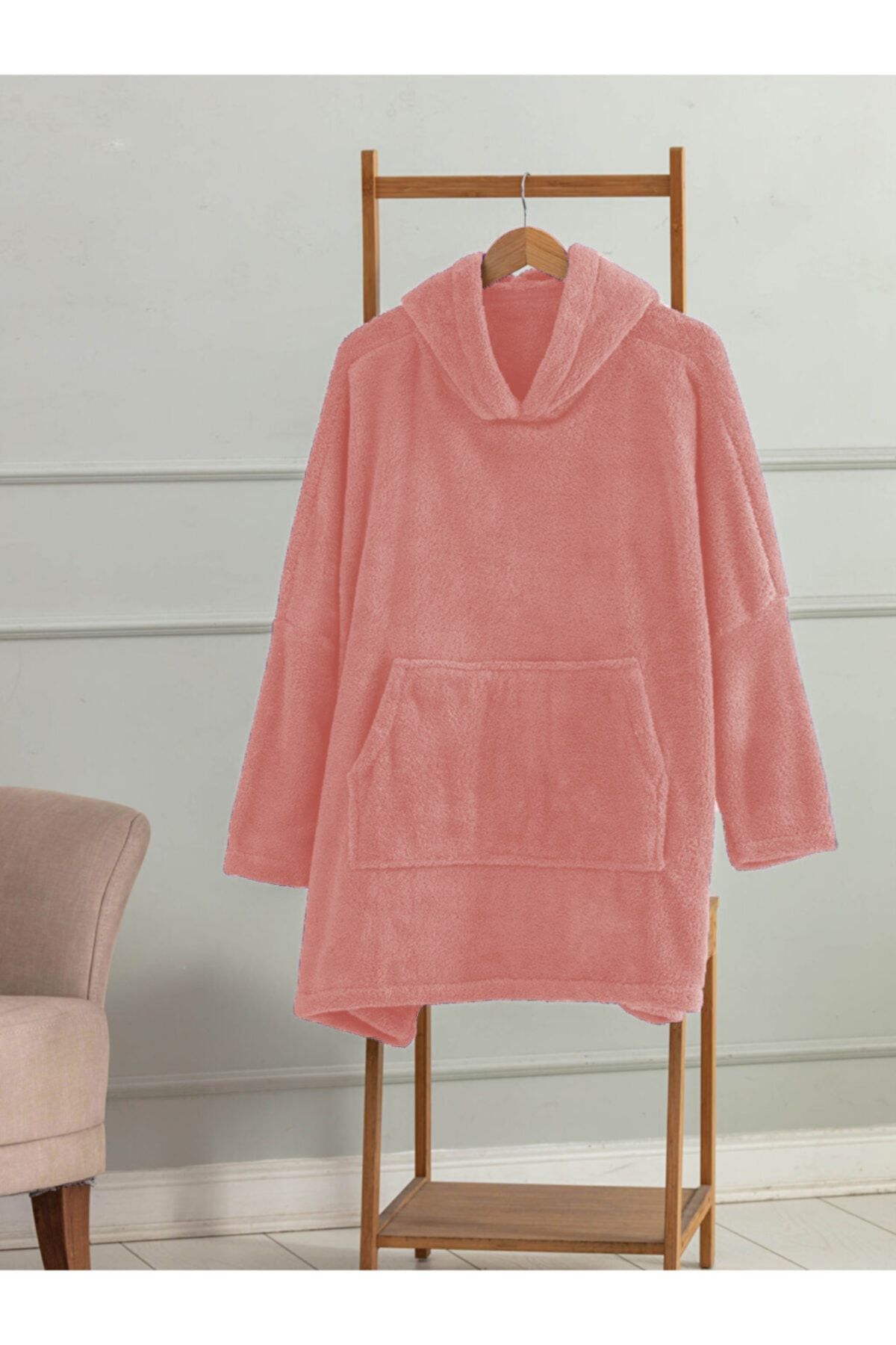 Wellsoft Kapşonlu Giyilebilir Tv Battaniyesi Unisex Over Size - Pembe