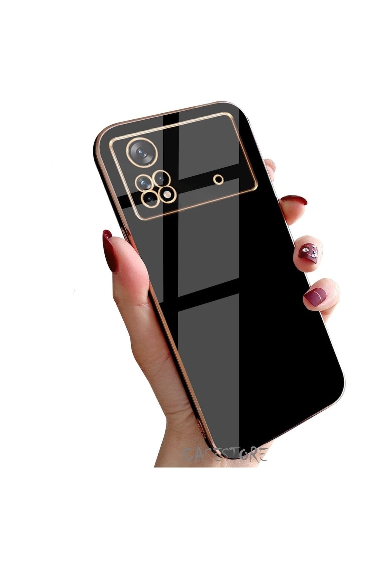 Xiaomi Poco X4 Pro 5g Uyumlu Kılıf Kamera Korumalı Parlak Gold Kenarlı Yumuşak Silikon Kapak