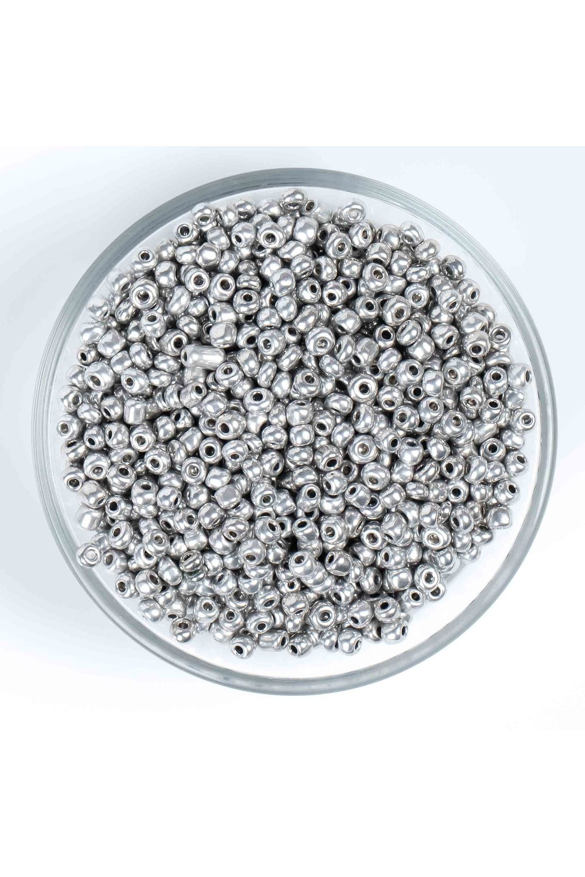 50 Gram - 4 Mm Parlak Gümüş Renk Büyük Boy Kum Boncuk, Takı Yapım Boncuğu, (50 Gram,~ 650-700 Adet)