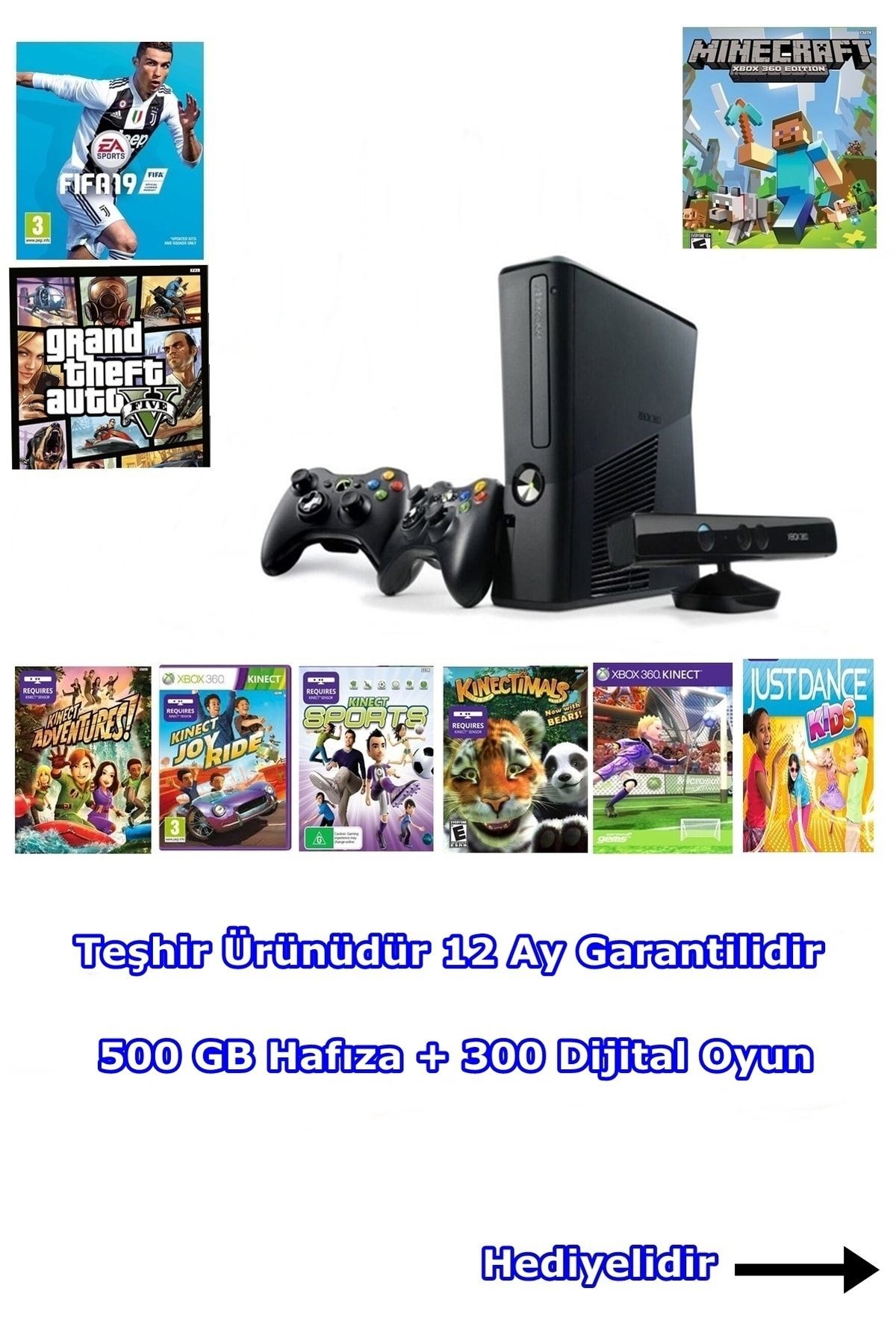360 +300 Dijital Oyun+500 Gb Hdd+kinect Kamera+2 Ad Kol