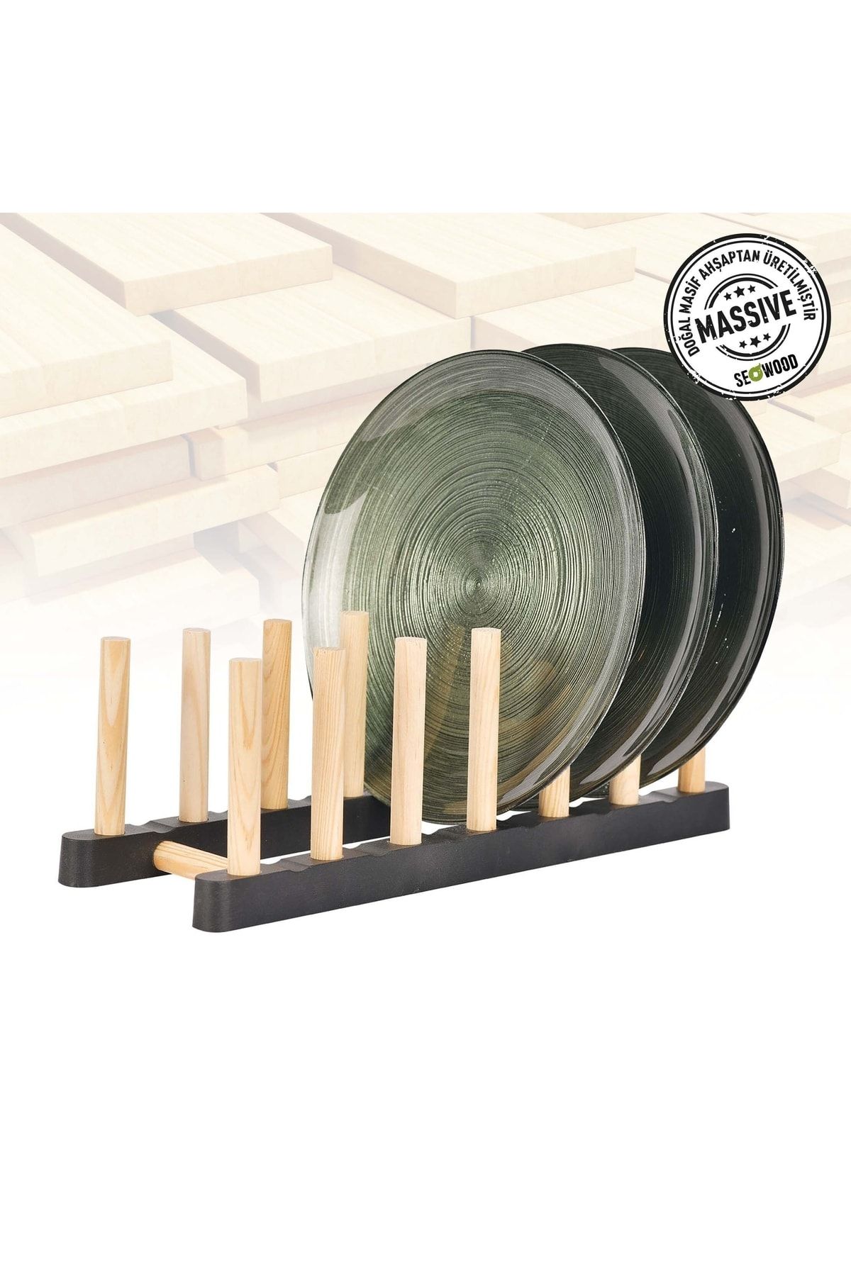 Ahşap Bölmeli Tabak Standı 28 Cm Genişlik