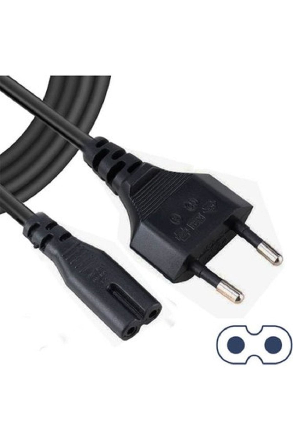 Teyp Elektrik Fişi 1,5 Metre Işıldak Traş Makinesi Şarj Kablosu Power Güç Kablosu Siyah