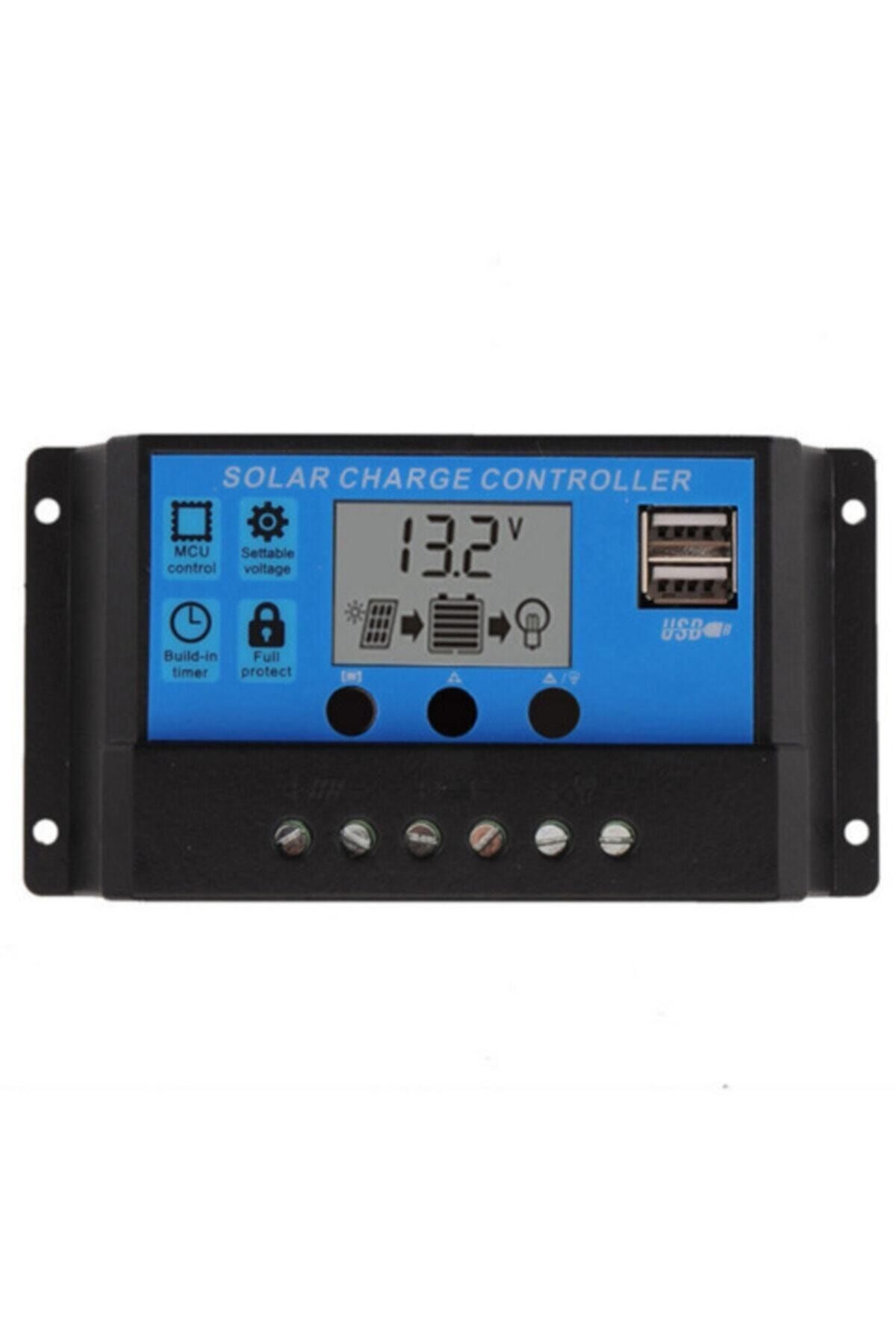 Güneş Paneli Akü Şarj Kontrol Cihazı 10 Ah Amper 2 Li Usb Çıkışlı Regülatör 10a - 12/24v