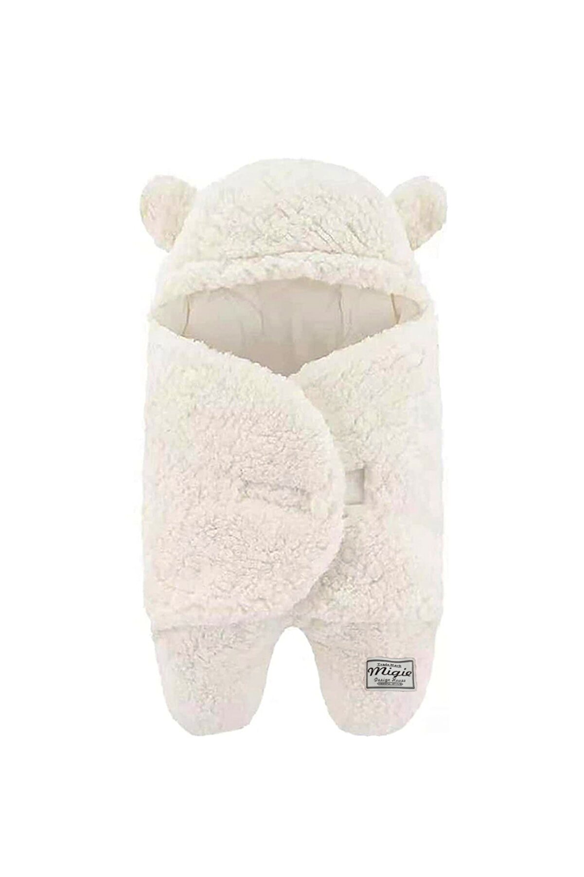 4-7 Ay Bebek Dış Kundak Uyku Tulumu Kıvırcık Wellsoft Peluş Kırık Beyaz