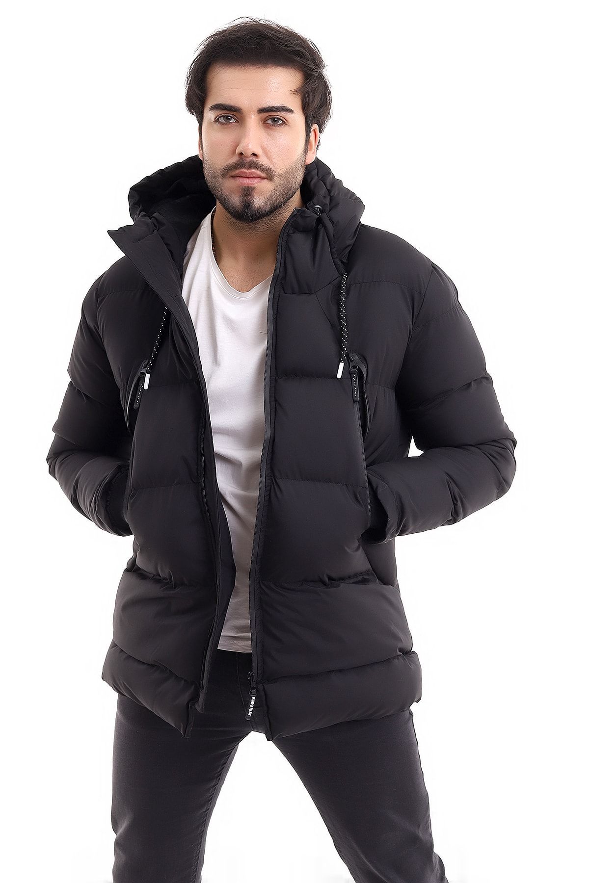 Su Ve Rüzgar Geçirmez Içi Kürklü Erkek Siyah Uzun Şişme Mont & Kaban & Parka
