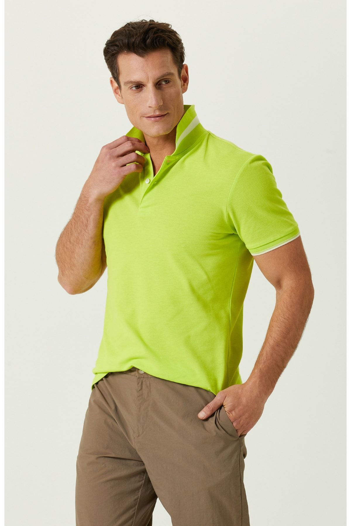 Erkek Neon Yeşil Polo Yaka Slim Fit T-Shirt