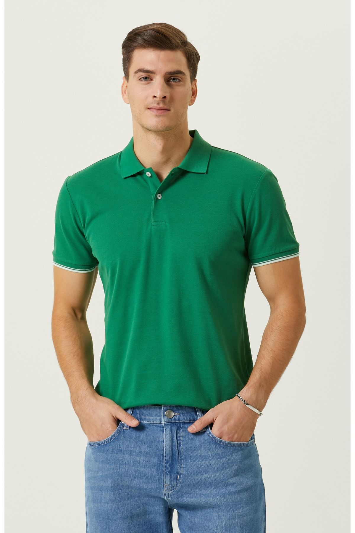 Erkek Yeşil Polo Yaka Slim Fit T-Shirt