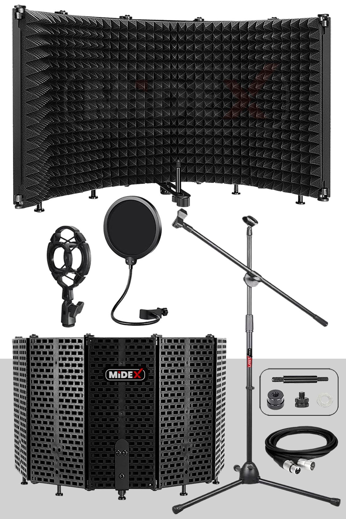 Pf-43x Set Mikrofon Ses Yalıtım Paneli (69X26CM) Stand Filtre Shock Mount Xlr Kablo Sünger