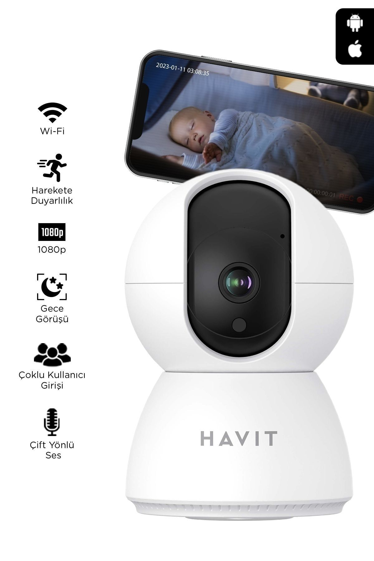 Ipc20 Smart 360° 1080p Gece Görüşlü Ip Kamera ( Türkiye Garantili) Kablosuz Wifi Ev Kamerası