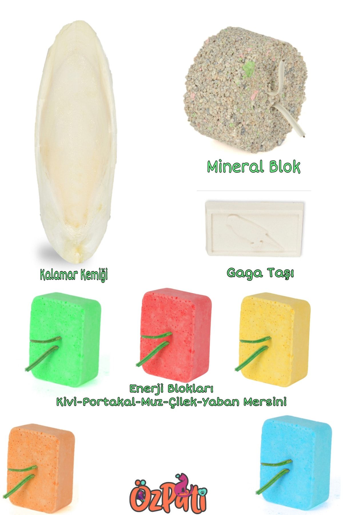 Kuş Enerji Mineral Blok Gaga Taşı Kalamar Seti 8 Parça