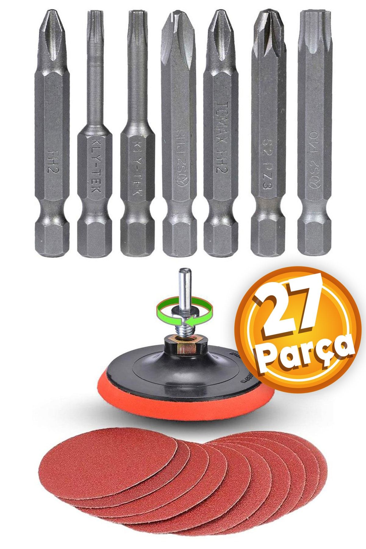 Cırt Zımpara Kağıdı El Zımparaları Matkap Bits Ucu Uçları Vidalama Seti 115mm (27 PARÇA)