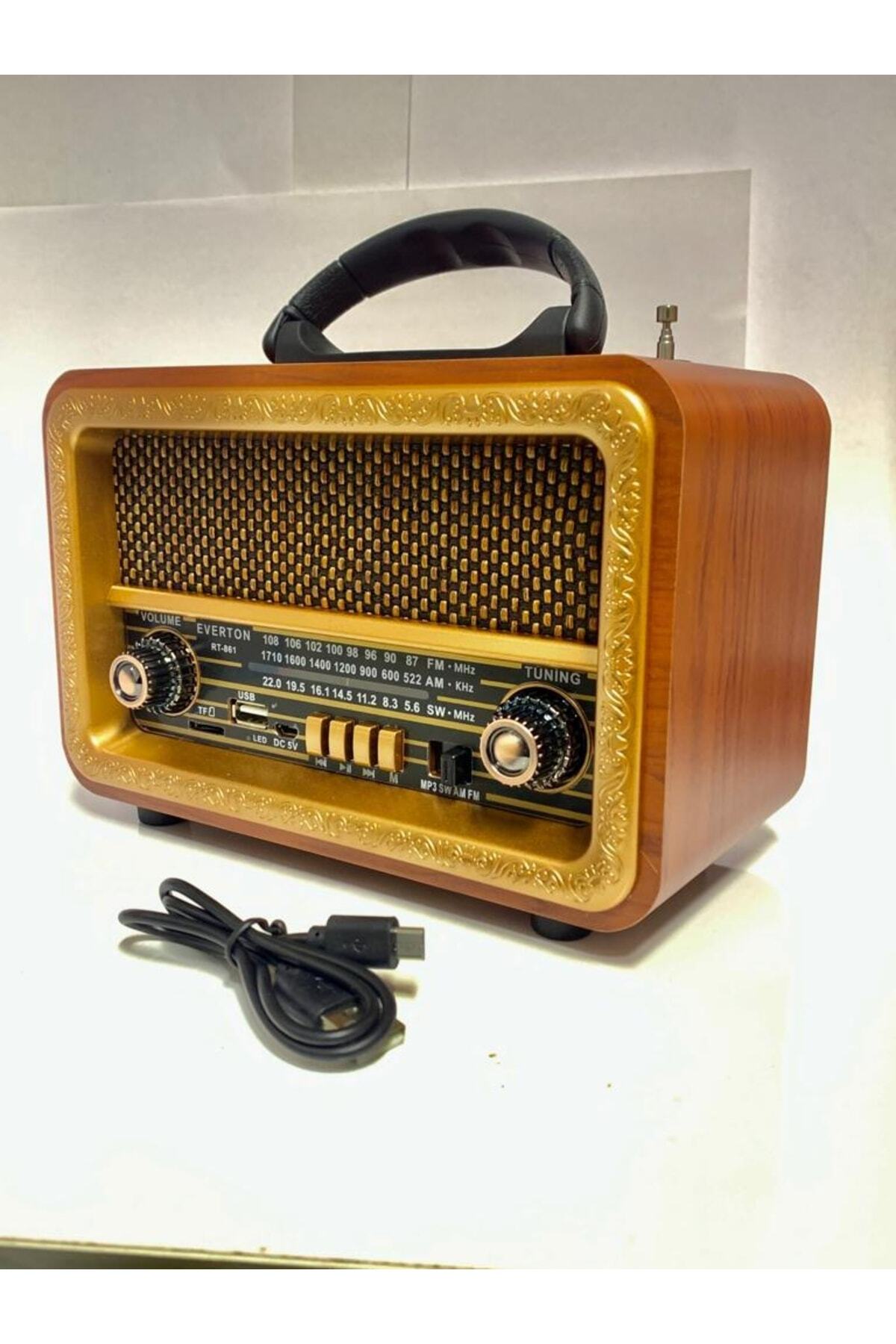 Everton Nostaljik Fm Radyo Bluetooth Tf Kart Usb Destekli Ahşap Kasa Radyo