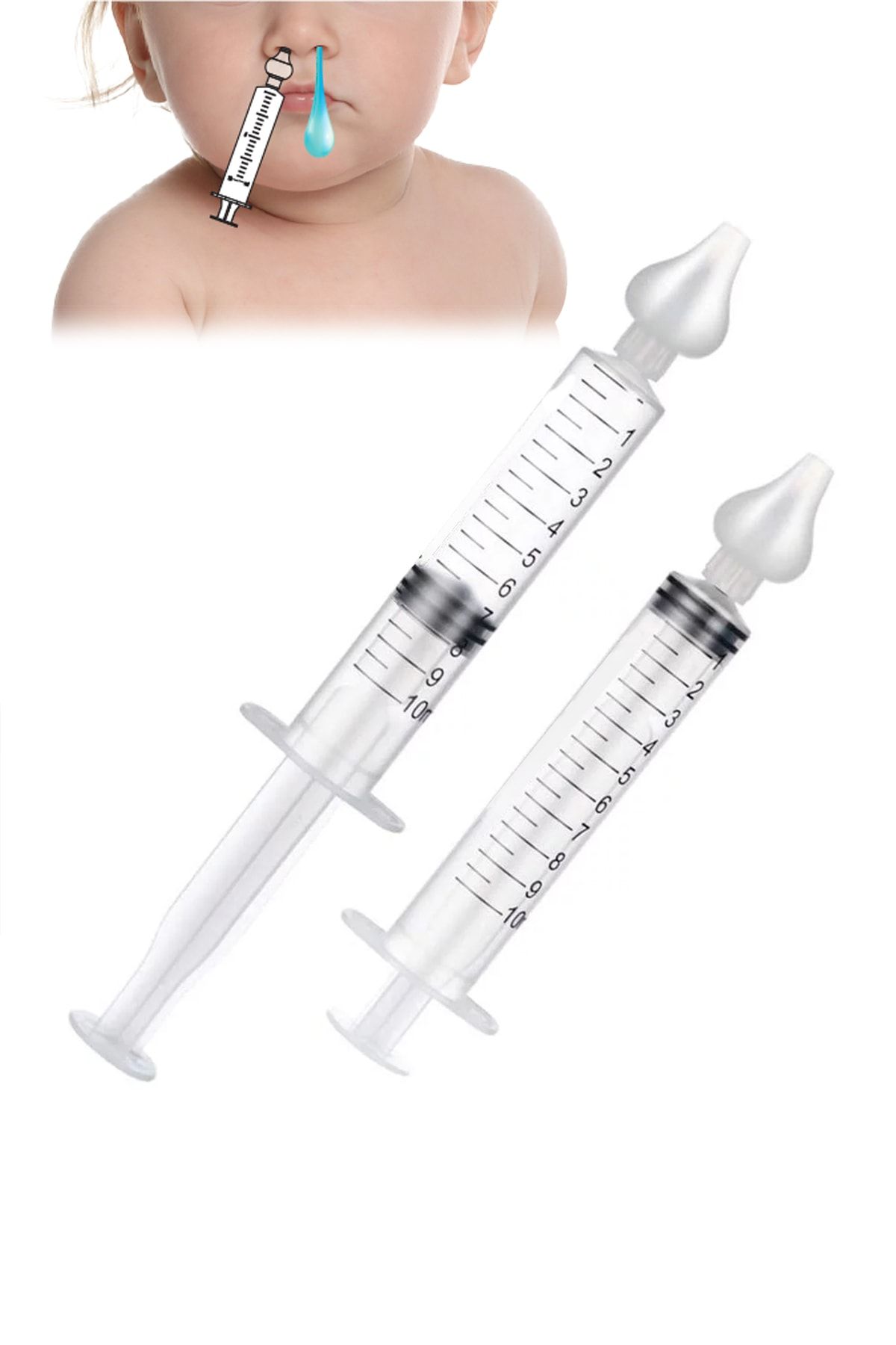 2'li Şırıngalı Burun Aspiratörü Bebek Burun Temizleme Aparatı Şırınga 10 ml