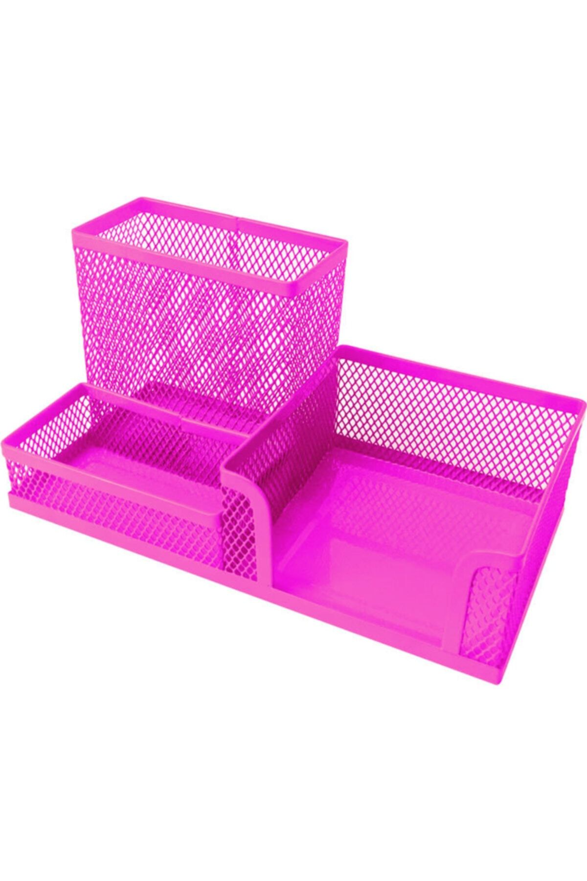 Metal Masa Seti 3 Gözlü Organizer (masa Üstü Kalemlik Notluk Seti) Pembe F0073