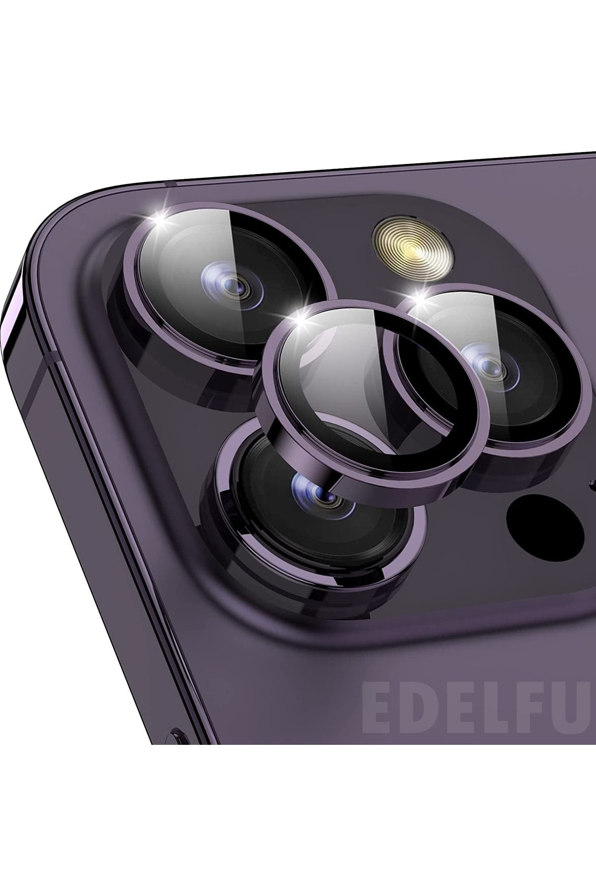 Iphone 14 Pro Max / 14 Pro Kamera Lens Koruyucu Darbeye Çiziğe Dayanıklı Derin Mor Lens (3'LÜ SET)