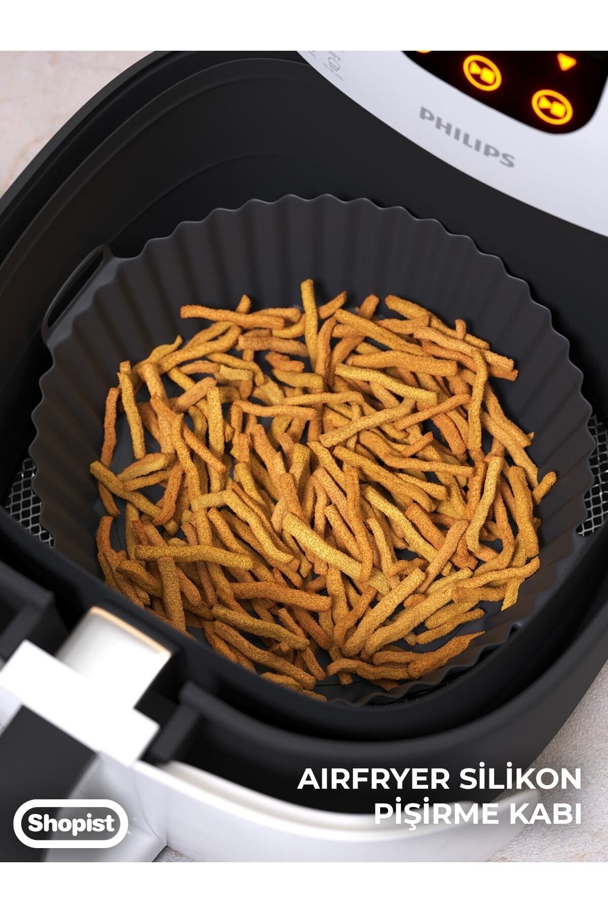 Siyah Airfryer Silikon Pişirme Kabı 20x5 Cm Bpa Içermez Airfryer Pişirme Kağıdı Aksesuar Kalıbı