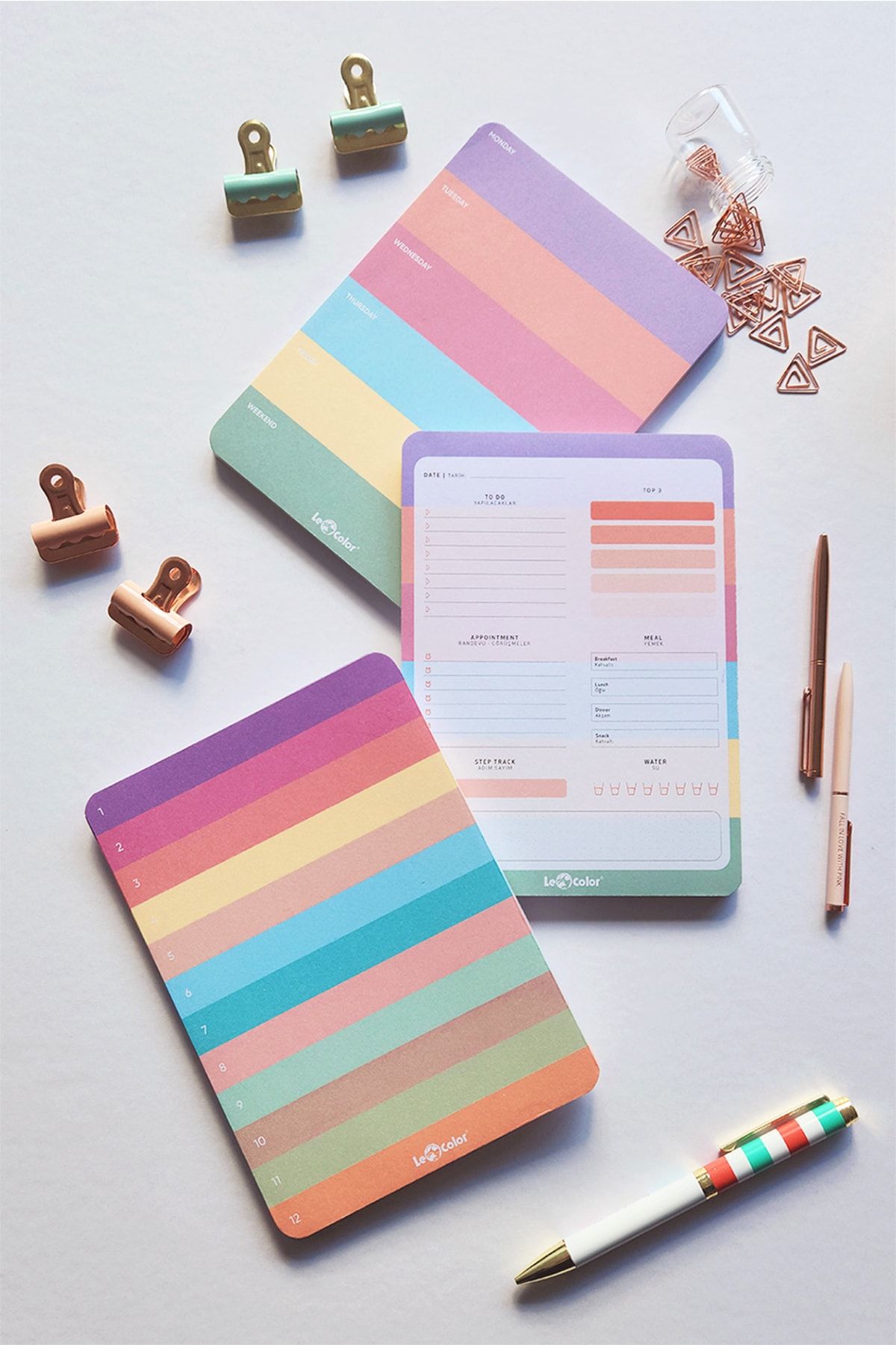 3'lü Masaüstü Planlayıcı Set Pastel