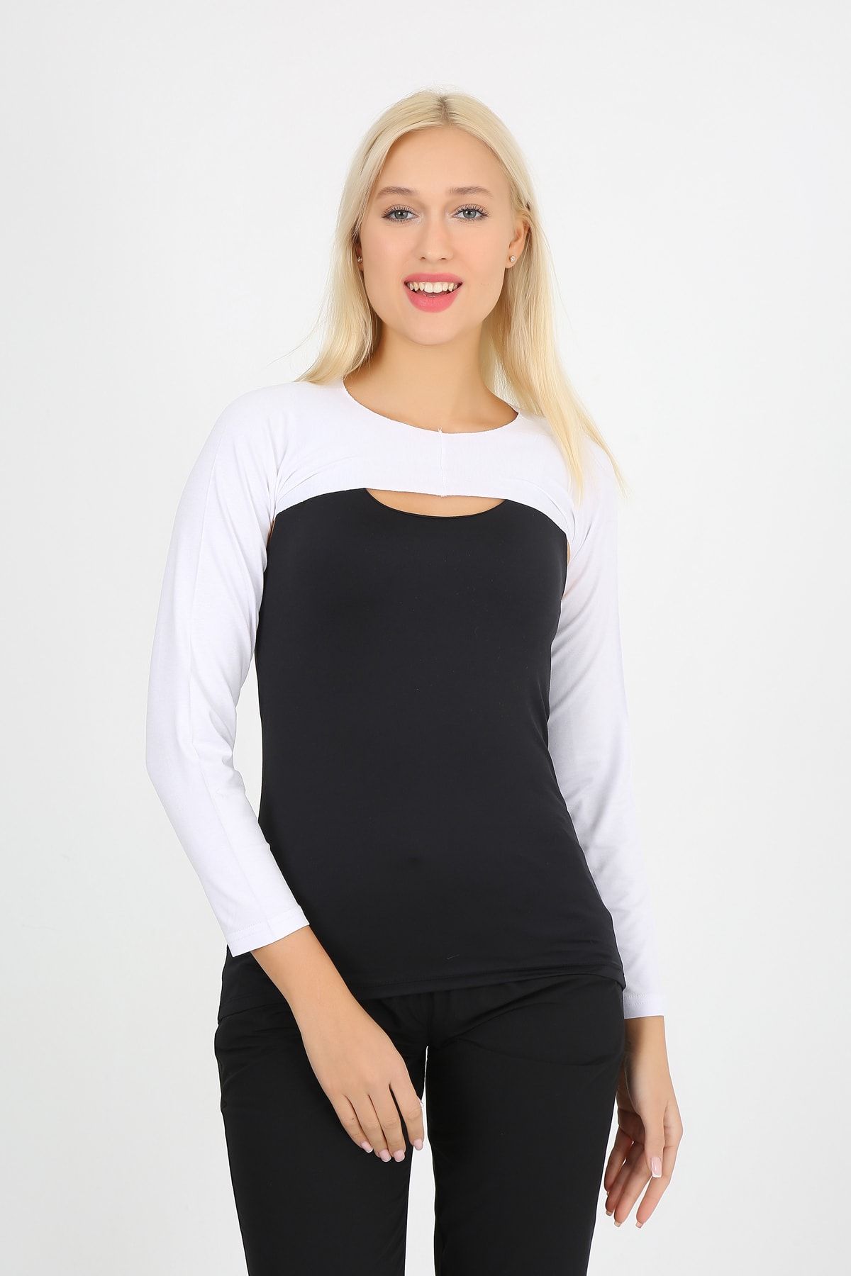 Bolero Düz Beyaz Kadın Tesettür Içe Giyilen Beyaz Uzun Kol Bolero
