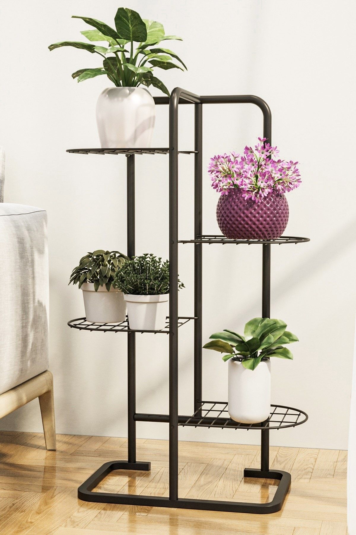 4 Katlı Metal Çiçeklik Dekoratif Lüks Bahçe Mobilyası  Bahçe Balkon Rafı