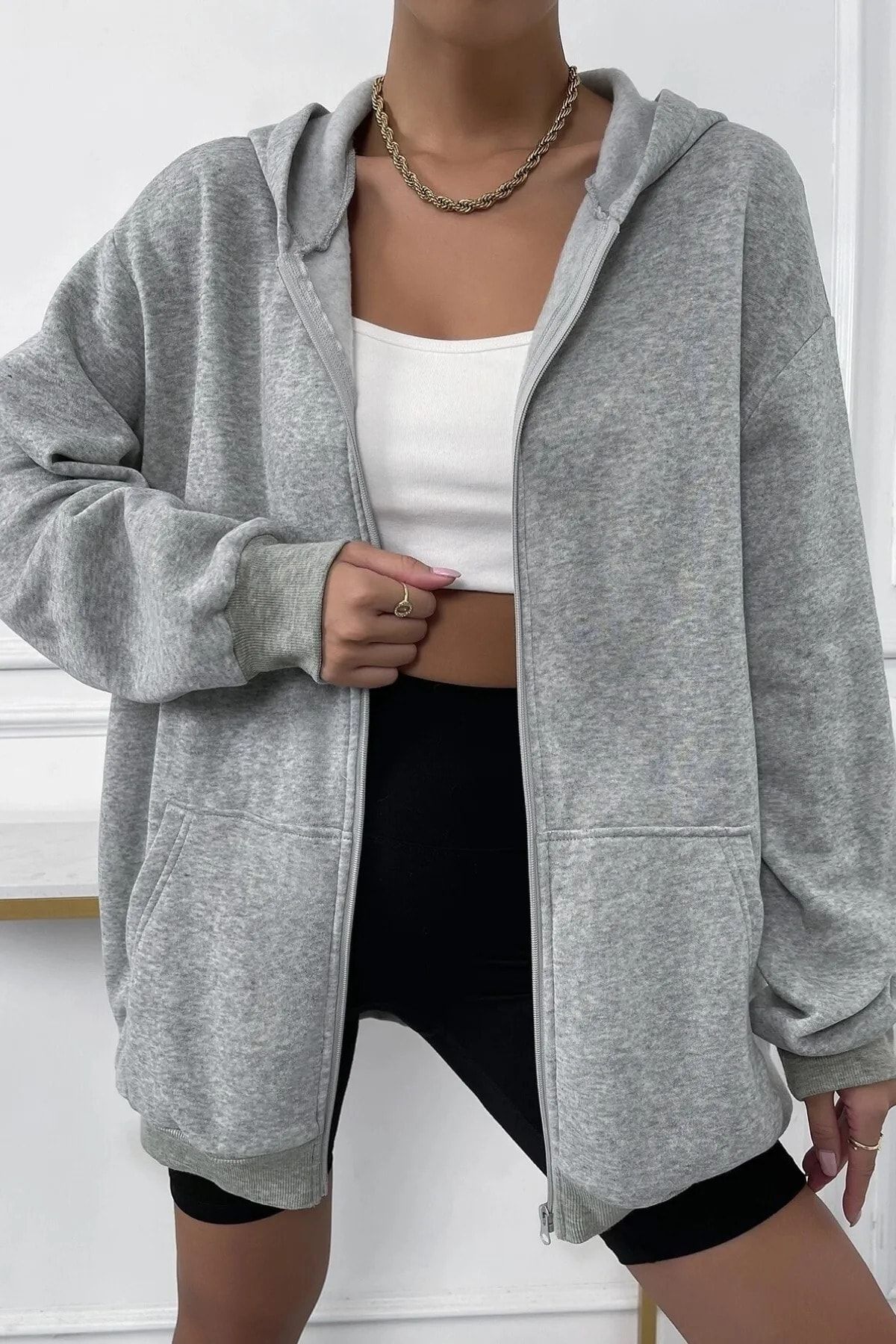 Unisex Gri Oversize Hırka