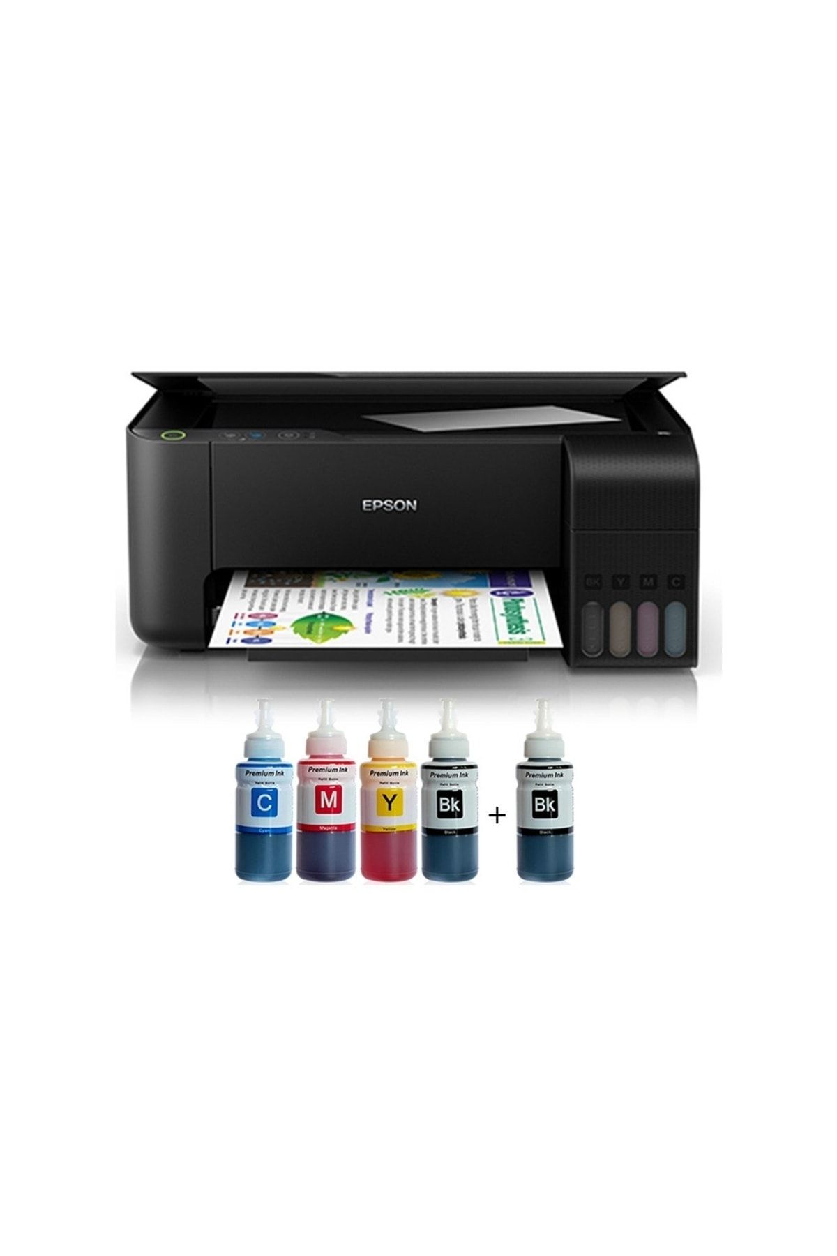 Tanklı L3210 Photoink Mürekkepli Yazıcı 4 Renk Bitmeyen Kartuşlu (1 Siyah Mürekkep )
