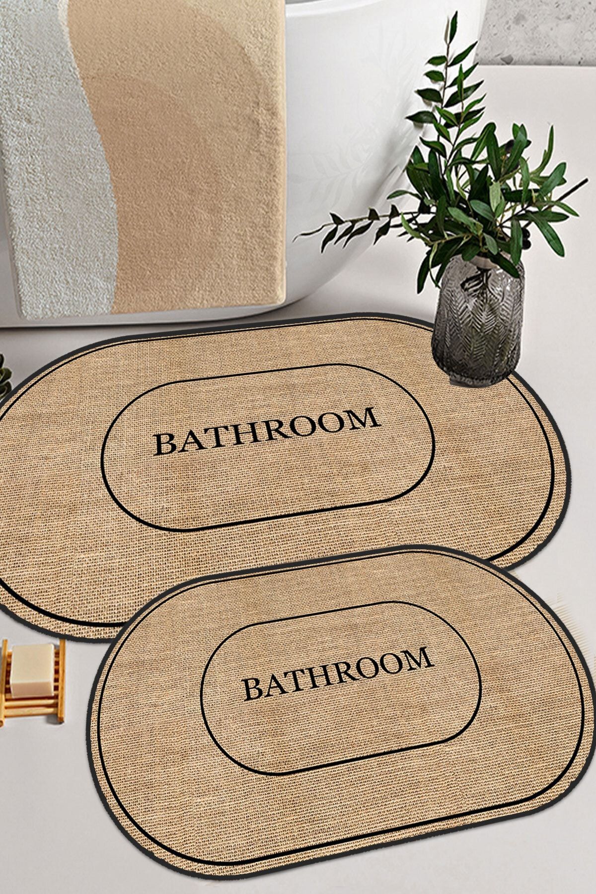 Dijital Kaymaz Yıkanabilir Jüt Görünümlü Bath Modern Banyo  Klozet Takımı