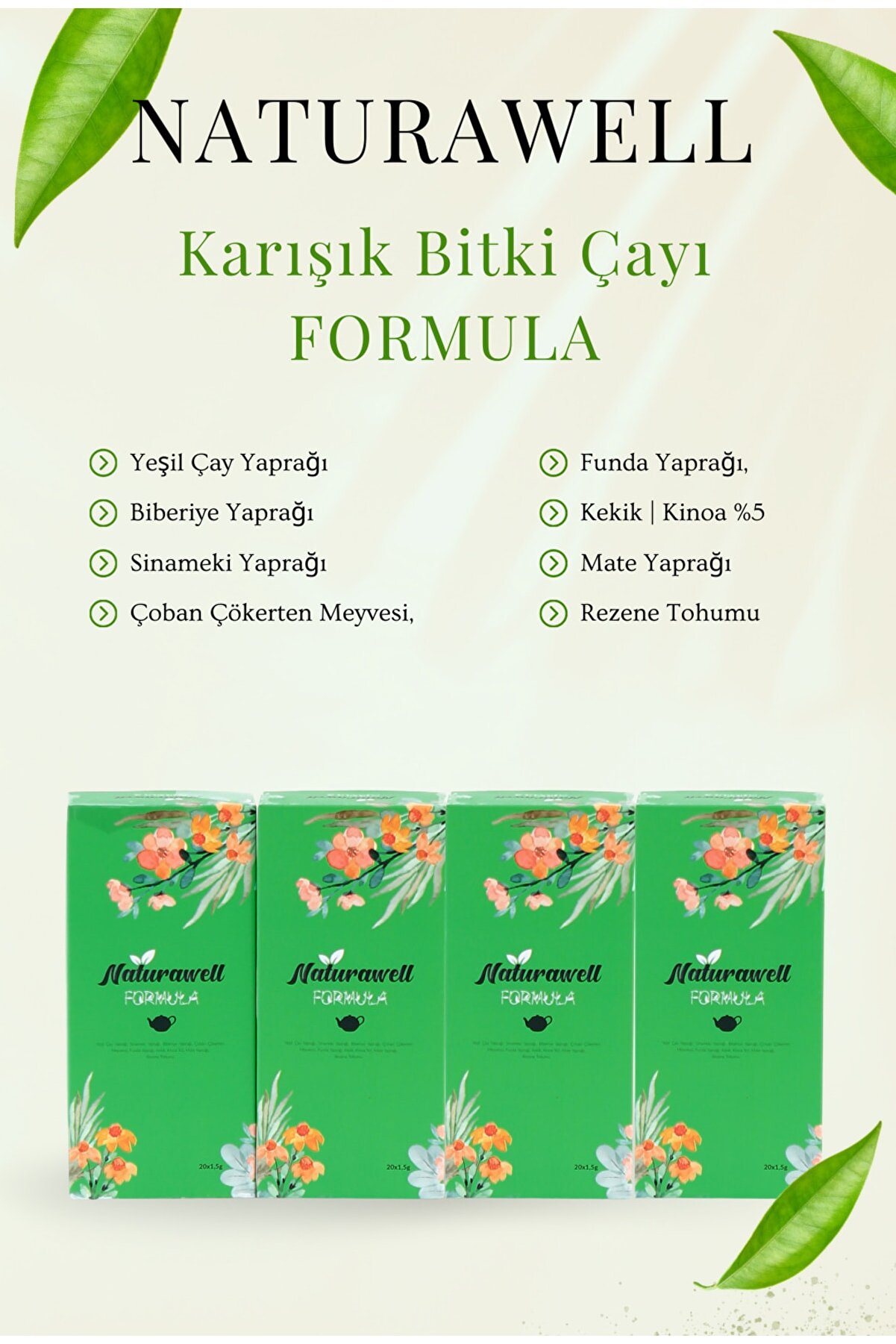 Yeşil Çaylı Kinoa Karışık Bitki Çayı 20 Süzen Poşet 4 Kutu