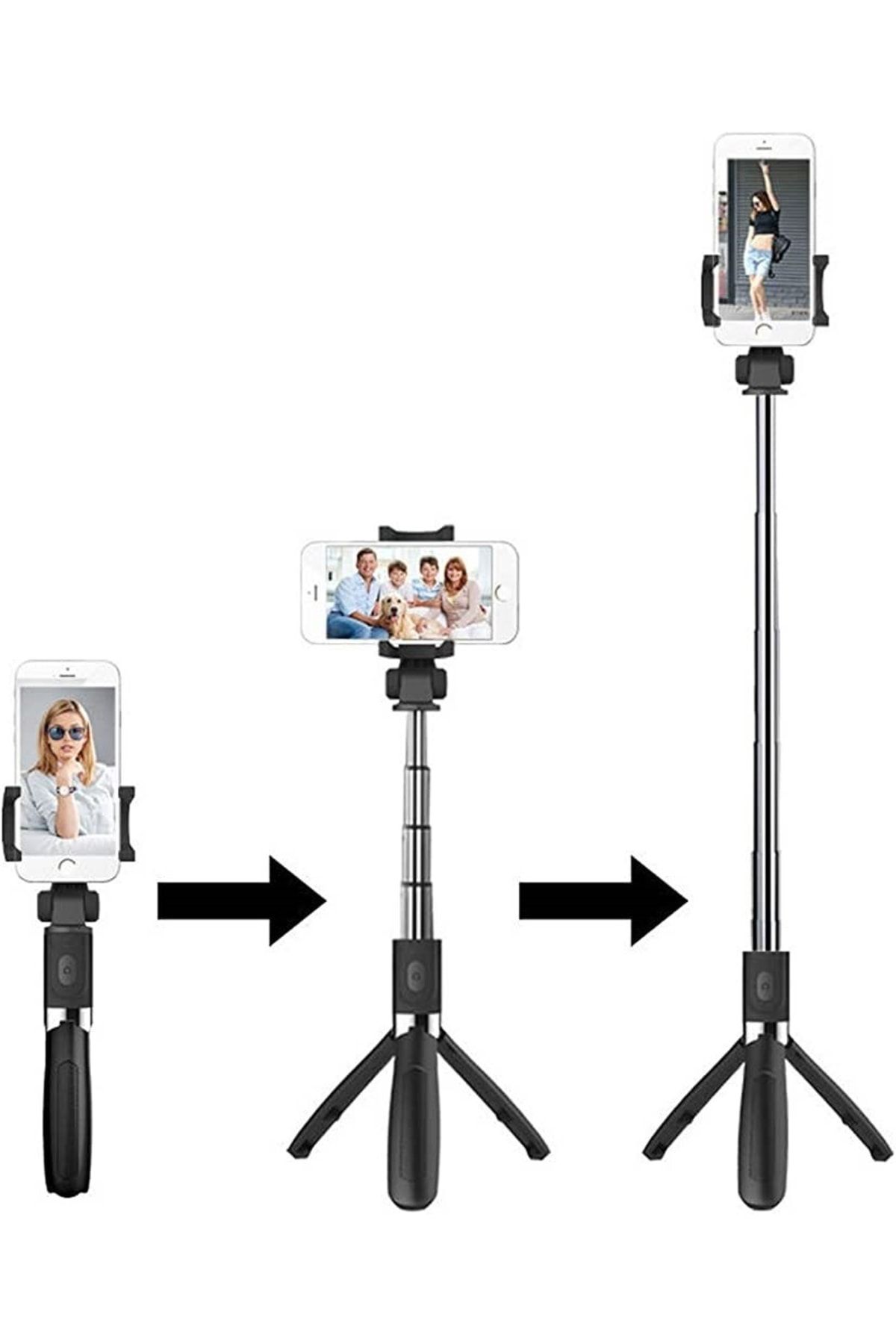 L01 Selfie Çubuğu Tripod Bluetooth Destekli Stick Kablosuz Uzaktan Kumandalı