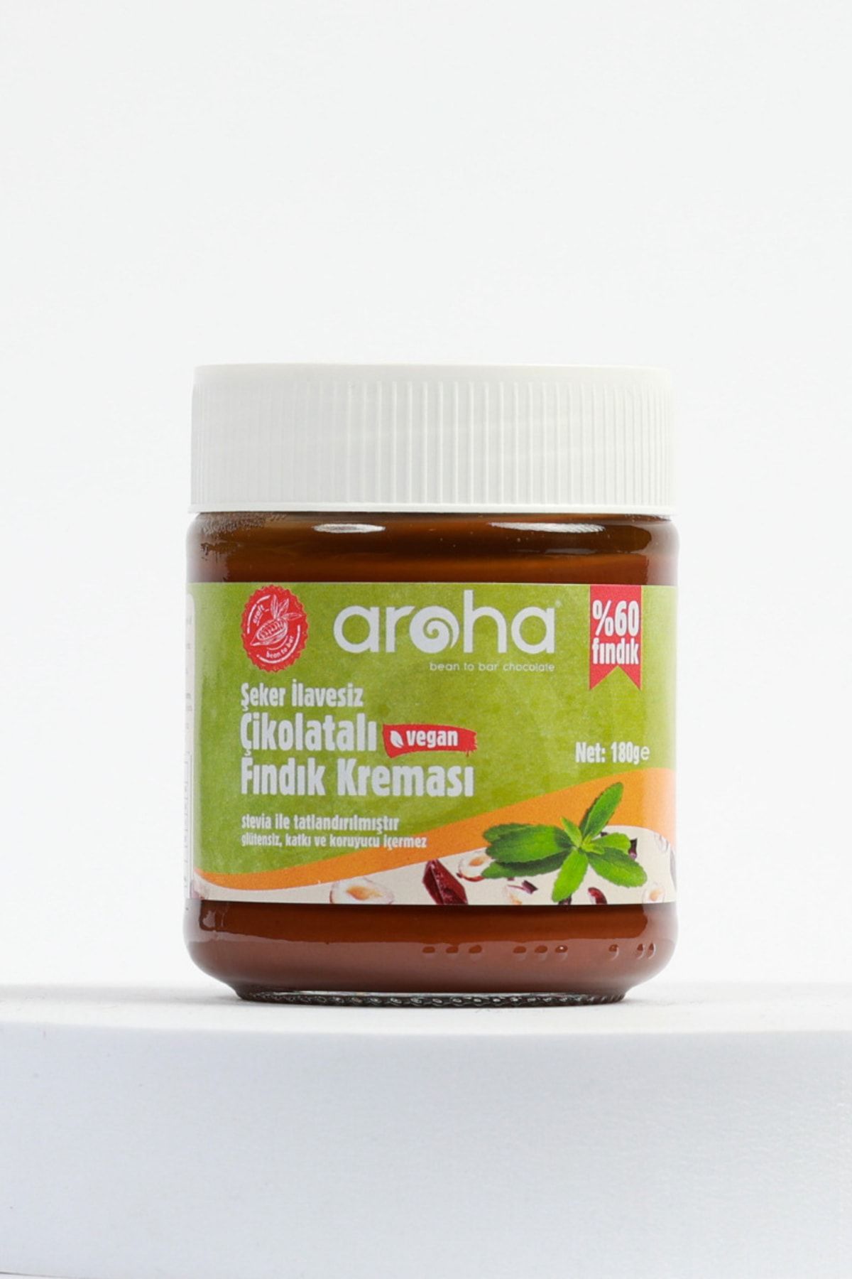 Stevialı Şekersiz Fındık Ezmesi- Vegan, Glutensiz, Şekersiz Çikolatalı Fındık Ezmesi (180 Gr)