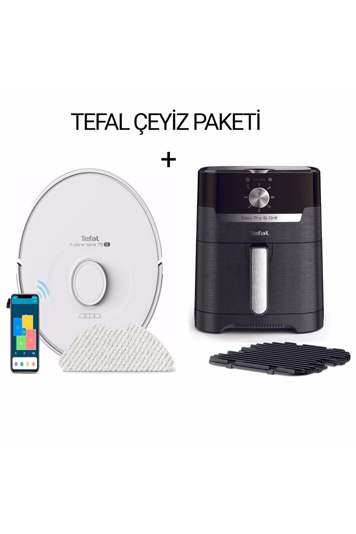 Mop Özellikli Akıllı Robot Süpürge Beyaz + Fritöz Airfryer Hava Ile Kızartma & Izgara