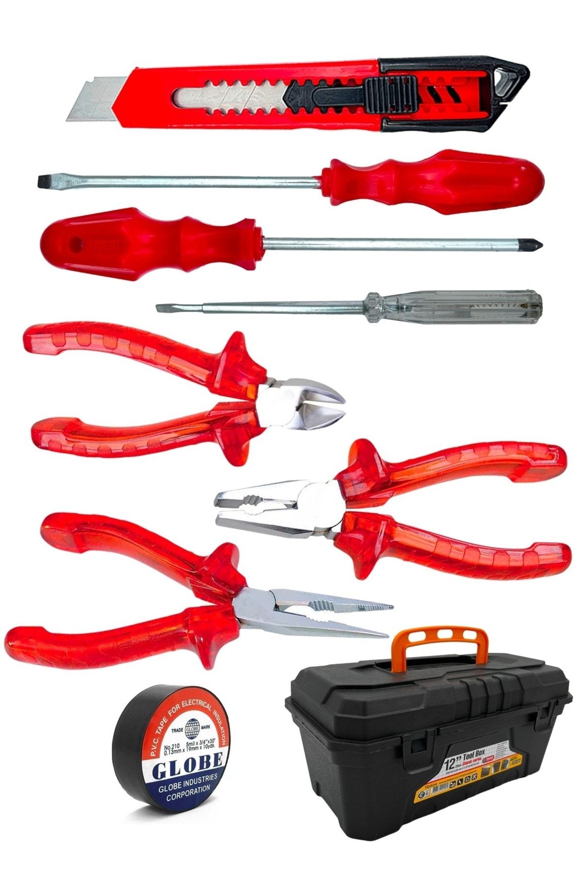 3 Lü Pense Set 3 Lü Tornavida Takımı Elektrik Bandı Falçata+takım Çanta Set