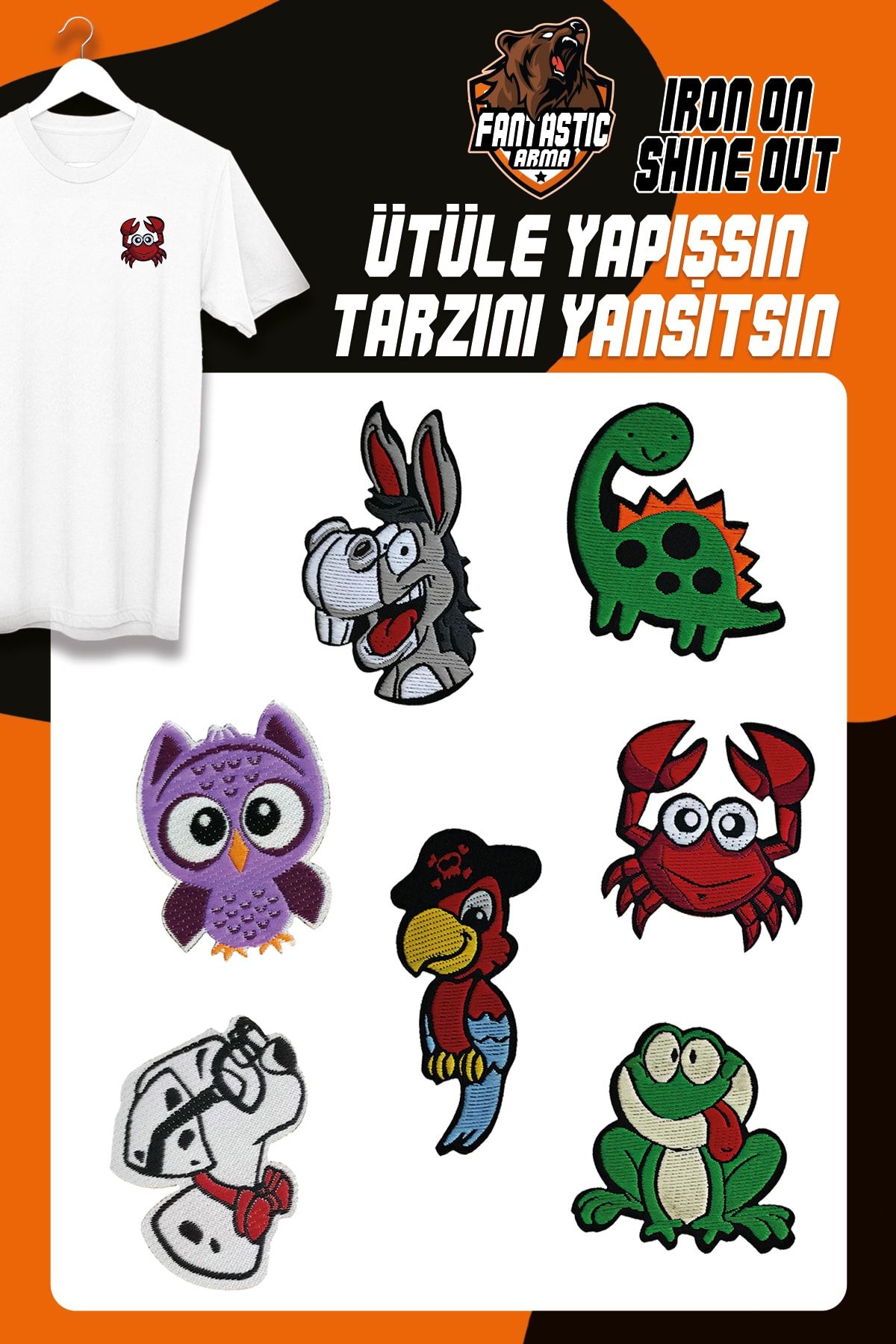 Ütü Ile Yapışan Dokuma Arma Seti Patch Yama Renkli Hayvanlar Modeli