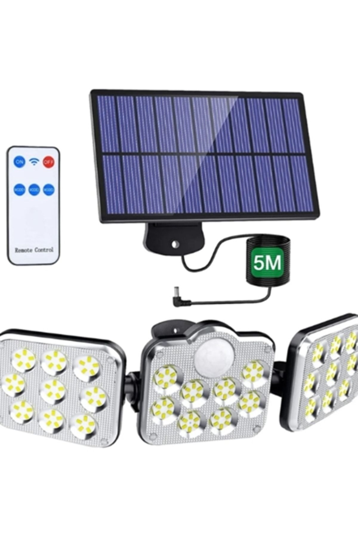 138 Led Güneş Enerjili 3 Mod Kumandalı 5 Metre Kablolu Kaliteli Sensörlü Solar Sokak Lambası