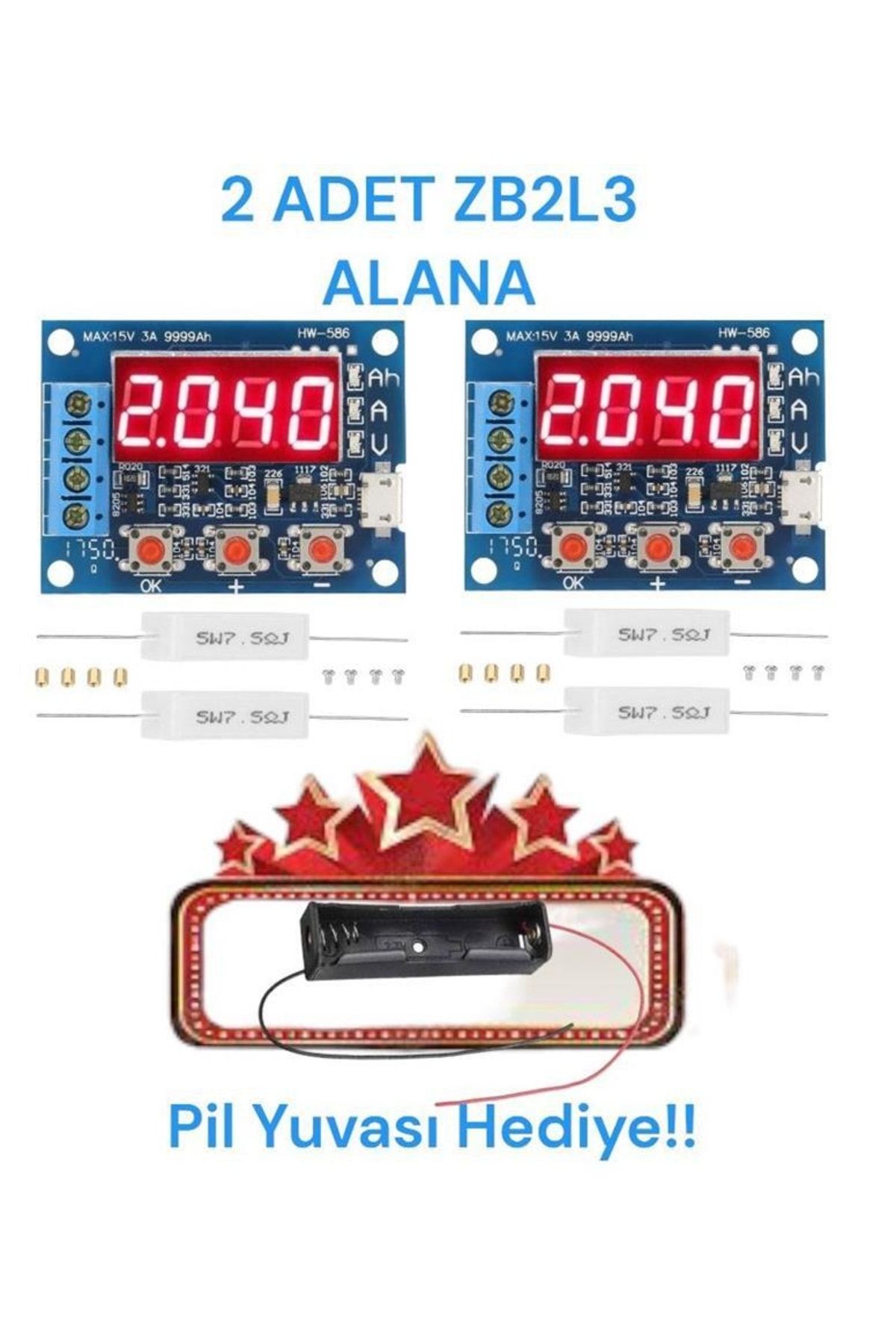 Hediyeli!! Iki Adet Zb2l3 Akü 18650 Lityum Pil Kapasite Ölçer Test Cihazı 1.5-15v 3a