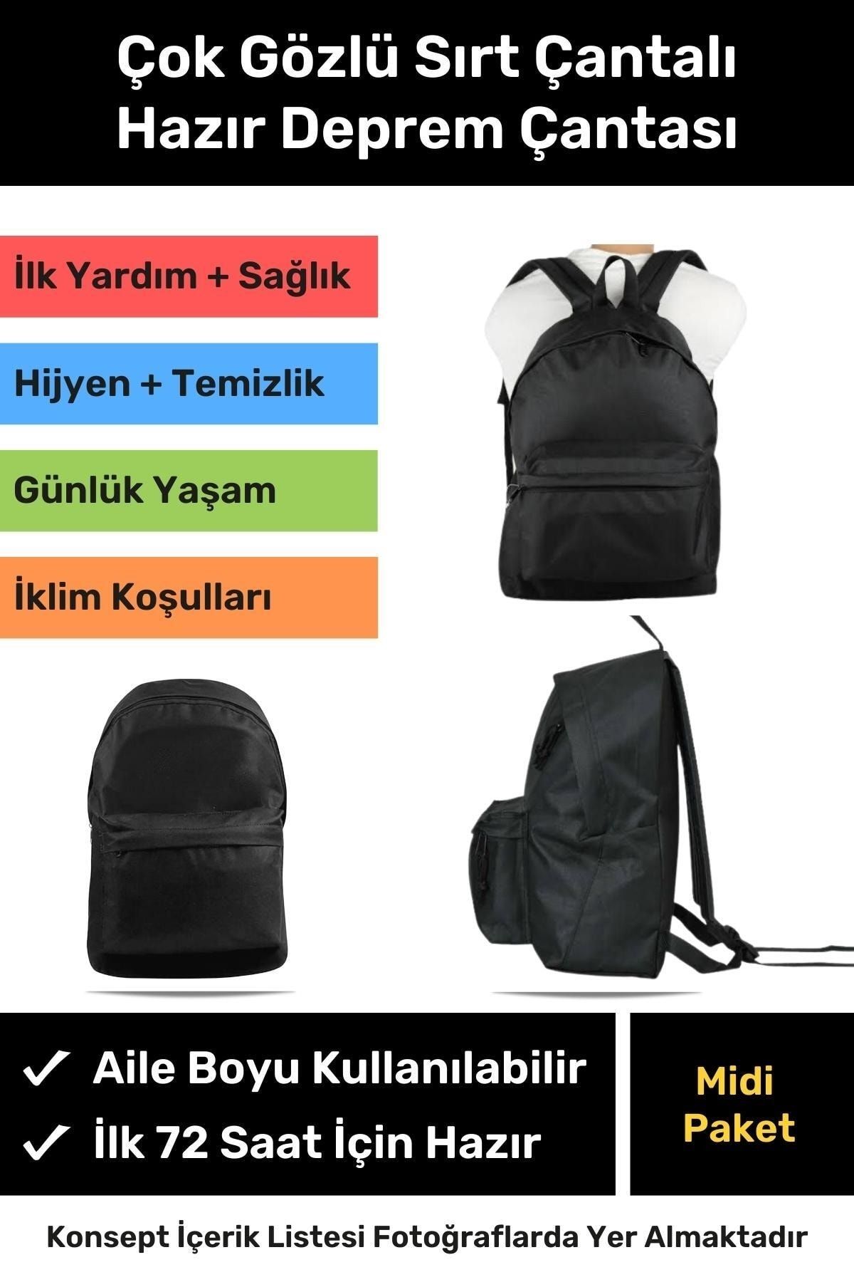 Orijinal Midi Paket Tam Kapsamlı Hazır Deprem Sırt Çantası Afet Ilk Yardım Acil Durum Yaşam Seti