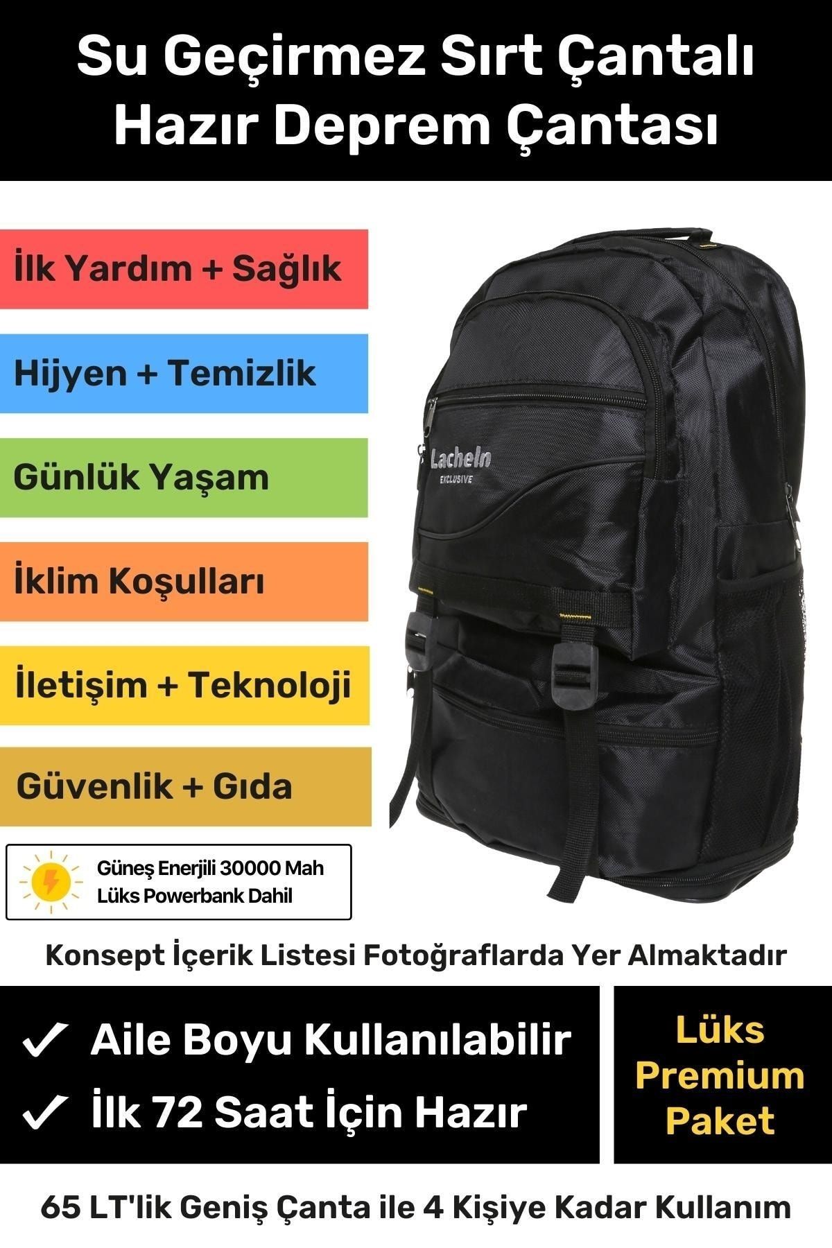 Orijinal Lüks Premium Solar Paket Tam Kapsamlı Hazır Deprem Çantası Ilk Yardım Acil Durum Yaşam Kiti