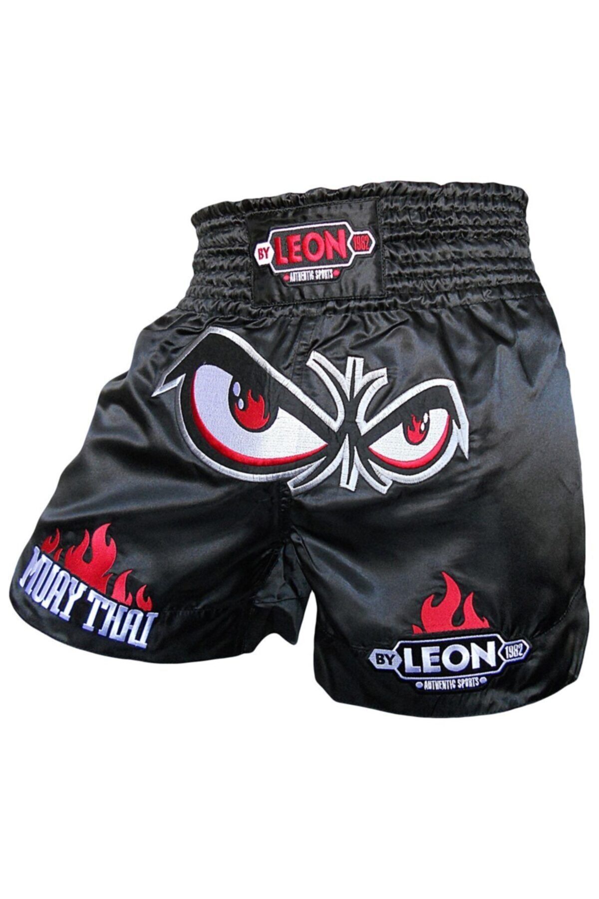 Unisex Siyah Leon No Fear Nakışlı Profesyonel Muay Thai Ve Kick Boks Şortu